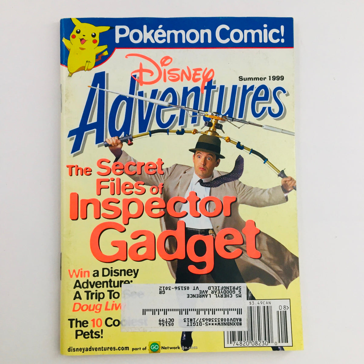 Cover of Disney Adventures Magazine Summer 1999 featuring Matthew Broderick as Inspector Gadget. The magazine includes vibrant colors with the title prominently displayed and features additional promotions and content highlights on the cover.