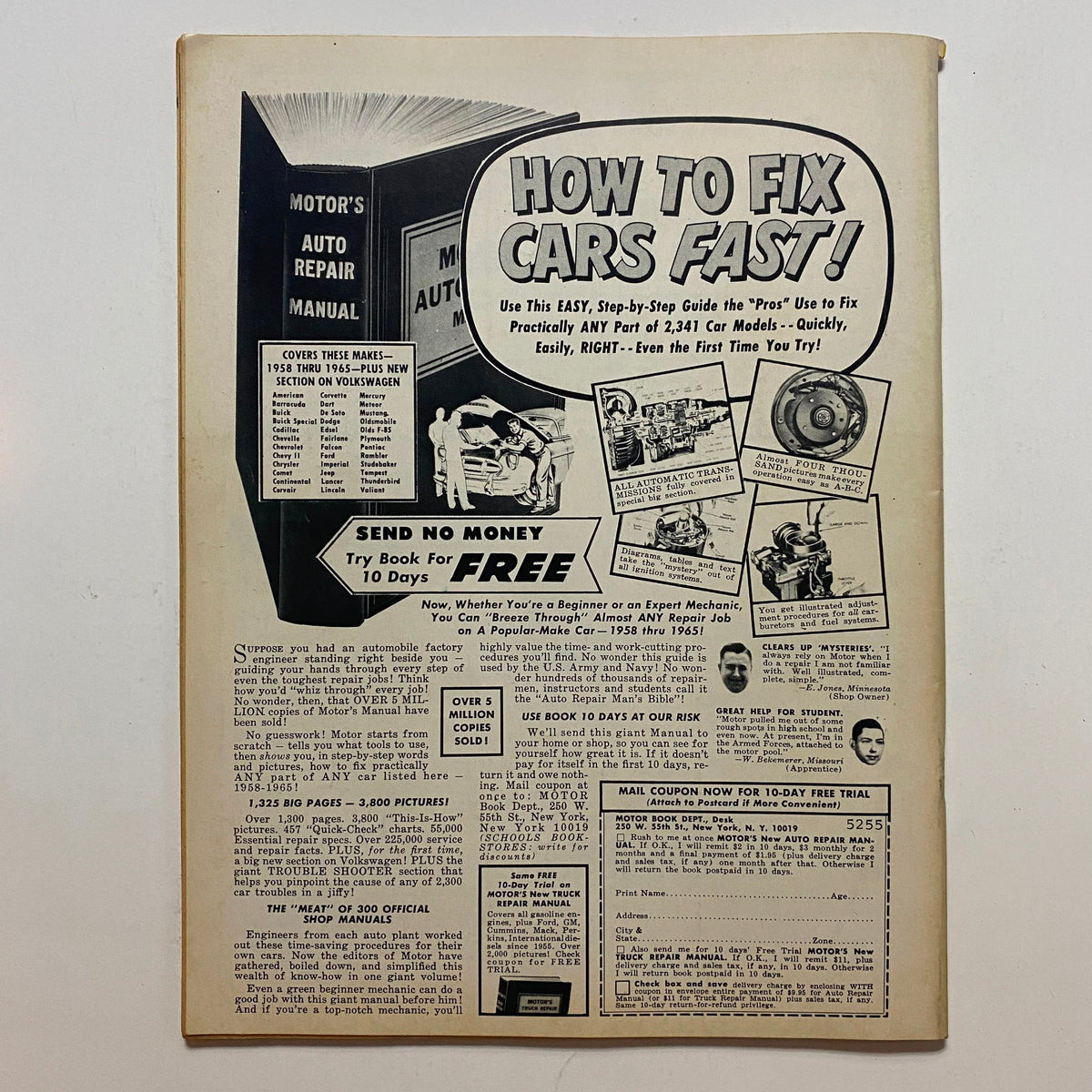 Rodding & Re-Styling Magazine May 1965 featuring an advertisement for Motor's Auto Repair Manual, showcasing resources for fixing cars. This vintage automotive magazine is a gem for car enthusiasts and collectors.