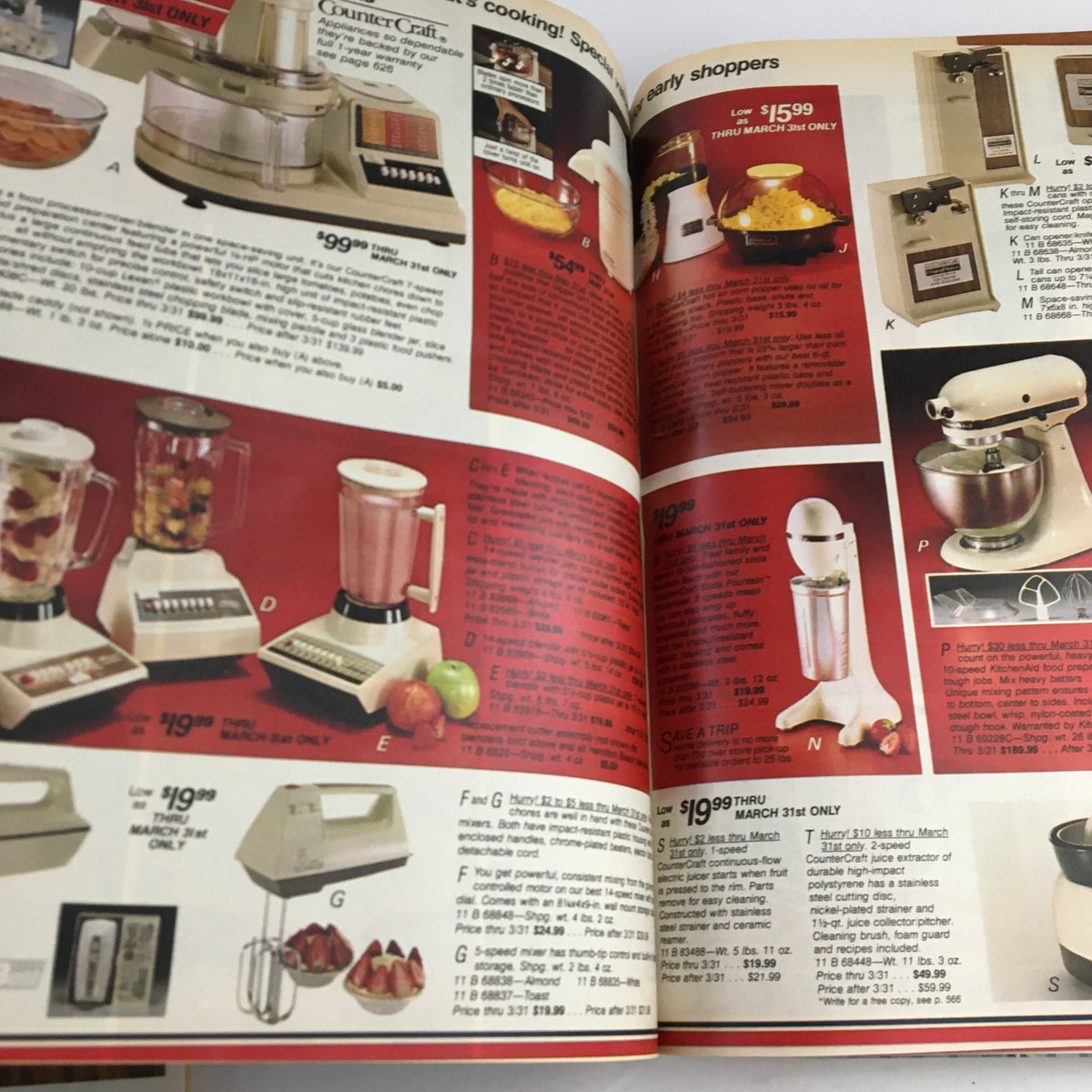 VTG 1986 Centennial Edition Fashion Apparel & Home Furnishing Catalog displaying a variety of kitchen appliances for sale including blenders and food processors, showcasing 1980s home goods.