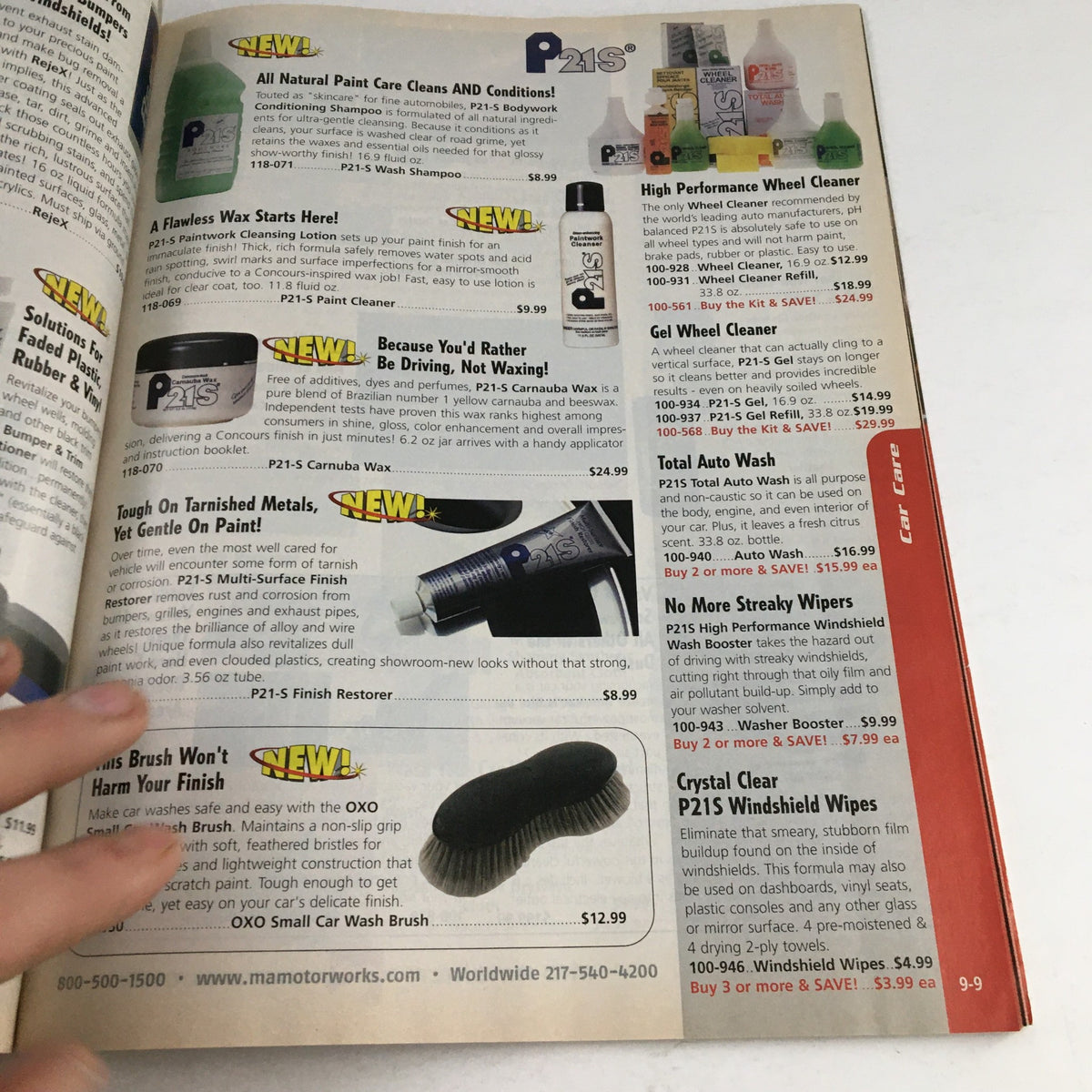 Mid America Motorworks Corvette 1993 Parts & Accessories Catalog featuring car care products including waxes, cleansers, and a car wash brush.