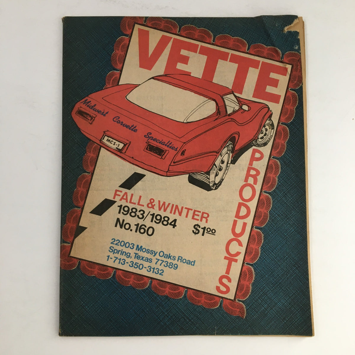 Corvette Products Fall & Winter 1983 1984 No. 160 Catalog cover featuring a red Corvette illustration and pricing details.