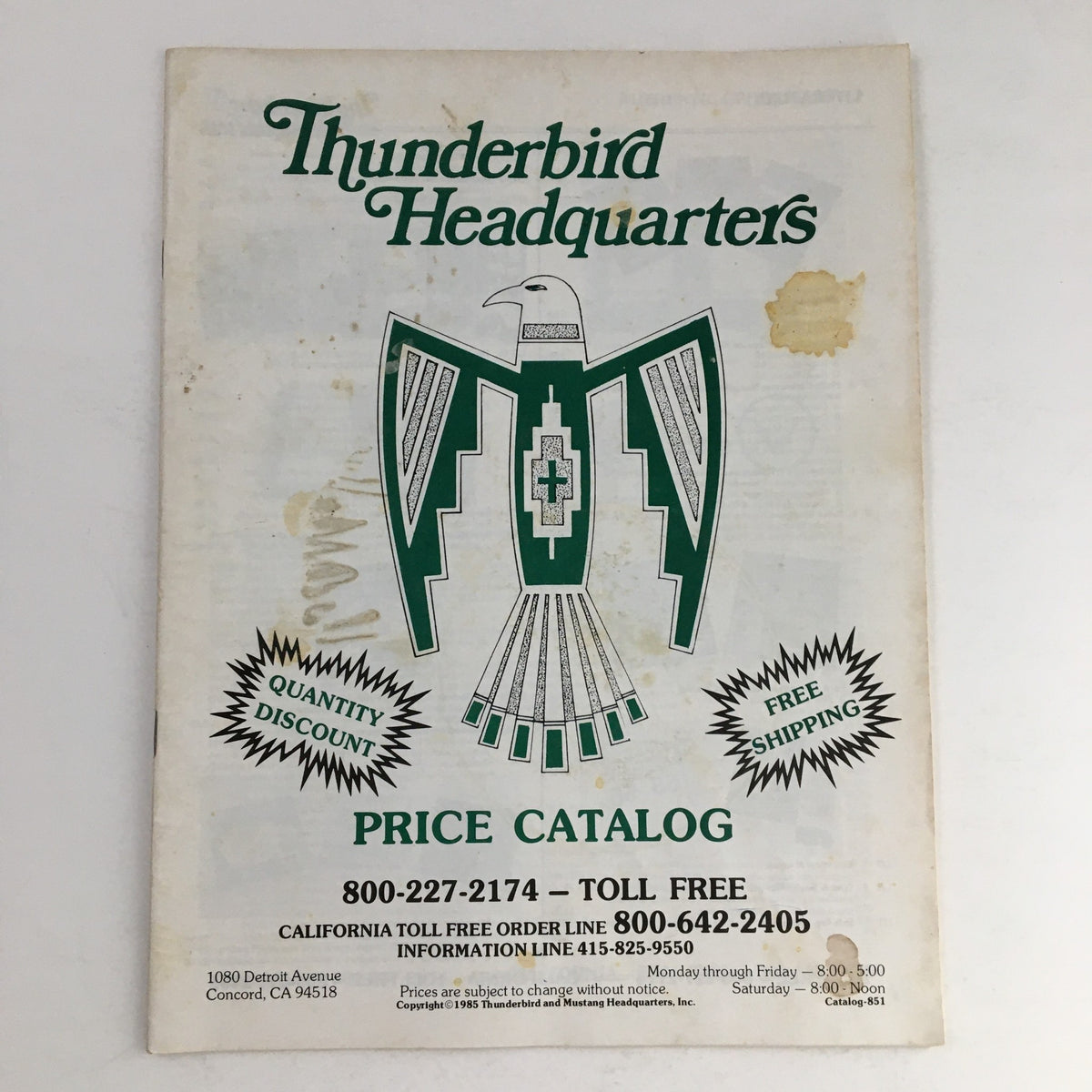 2005 Thunderbirds & Mustang Headquarters Inc. Price Catalog cover featuring a Thunderbird graphic and promotional details for discounts and free shipping.