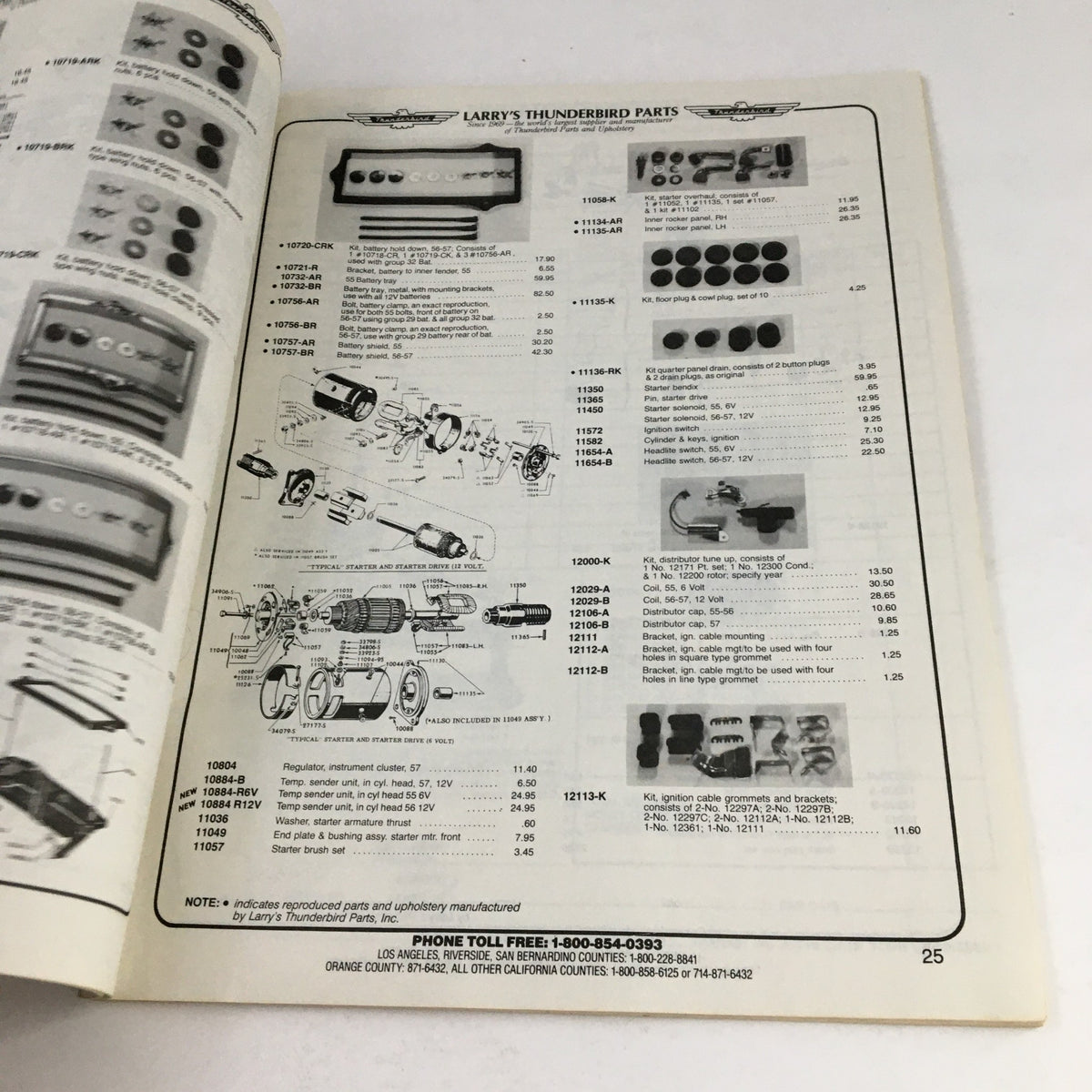 Open page showing parts list and diagrams from Larry's Thunderbird & Mustang Parts Inc. Price List Catalog No. 8505.