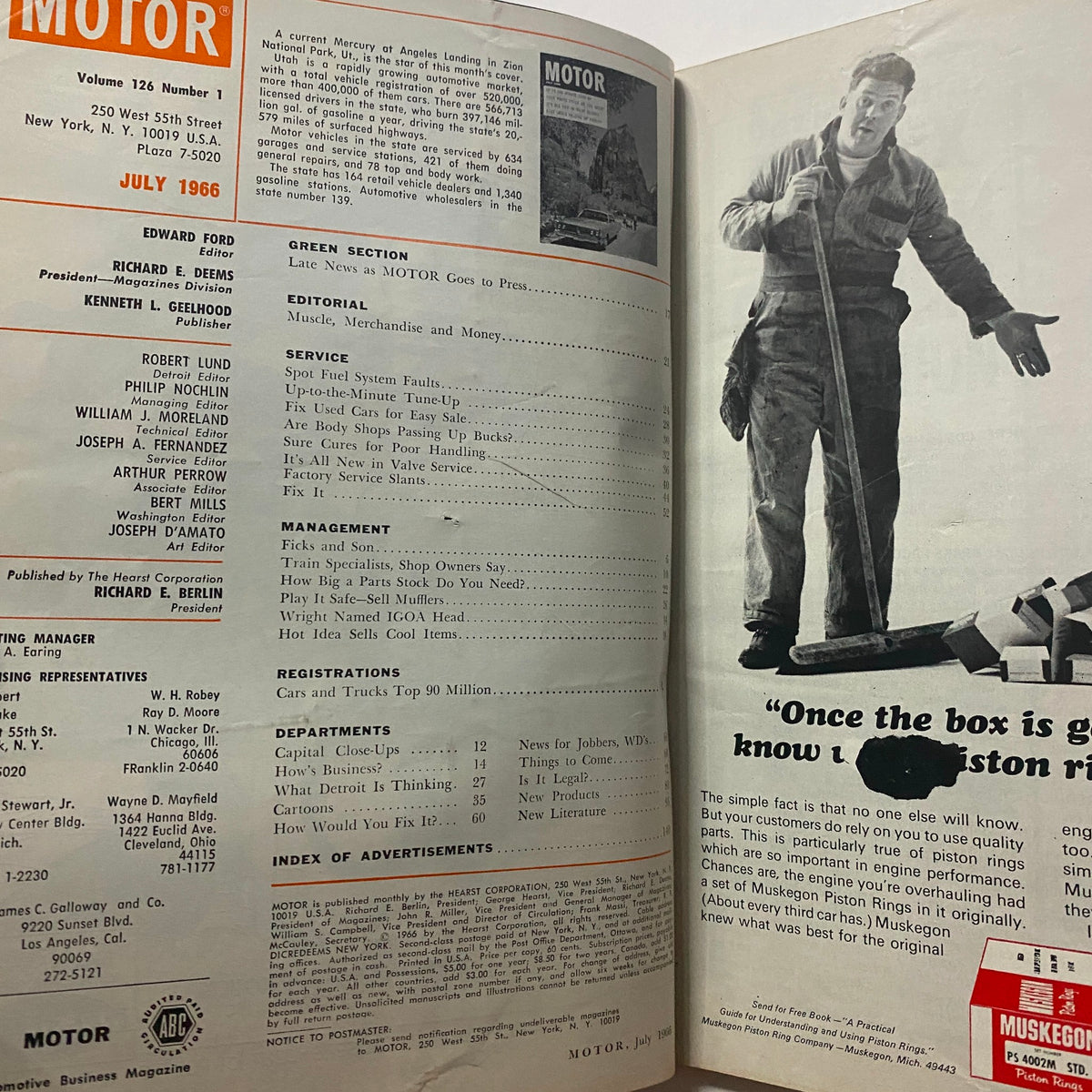 Inside page of VTG Motor Magazine July 1966 showing table of contents and editorial details, reflecting the publication's historical significance in the automotive industry.