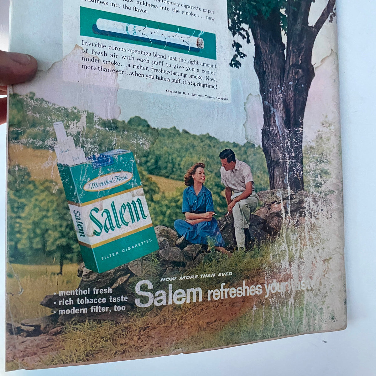 Back cover advertisement of a Salem cigarette pack from the November 9, 1959 issue of US News & World Report, showcasing a couple outdoors with the tagline 'Salem refreshes your taste'.