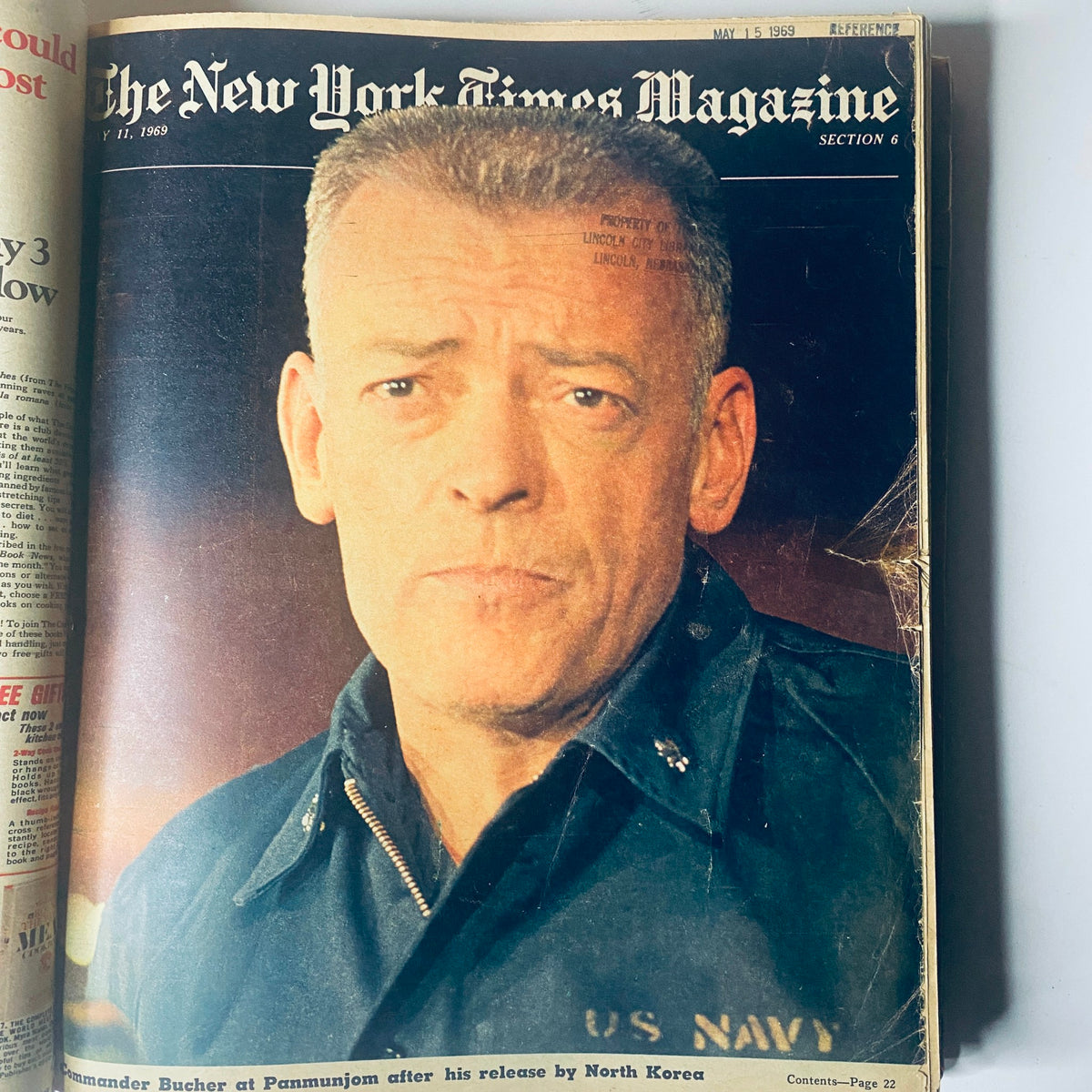 The New York Times Bound Magazine 1969 May - June, highlighting the May 11, 1969 cover with a portrait of Commander Bucher, released by North Korea.