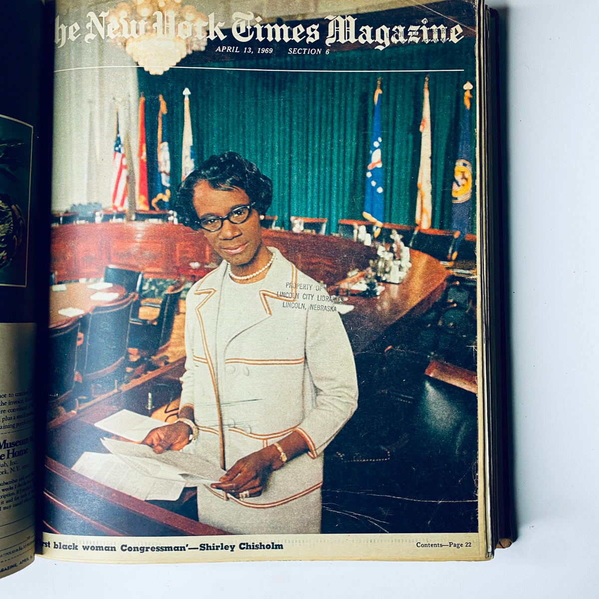 Cover of The New York Times Magazine April 13, 1969, depicting Shirley Chisholm, the first black woman Congresswoman, symbolizing groundbreaking progress in politics.