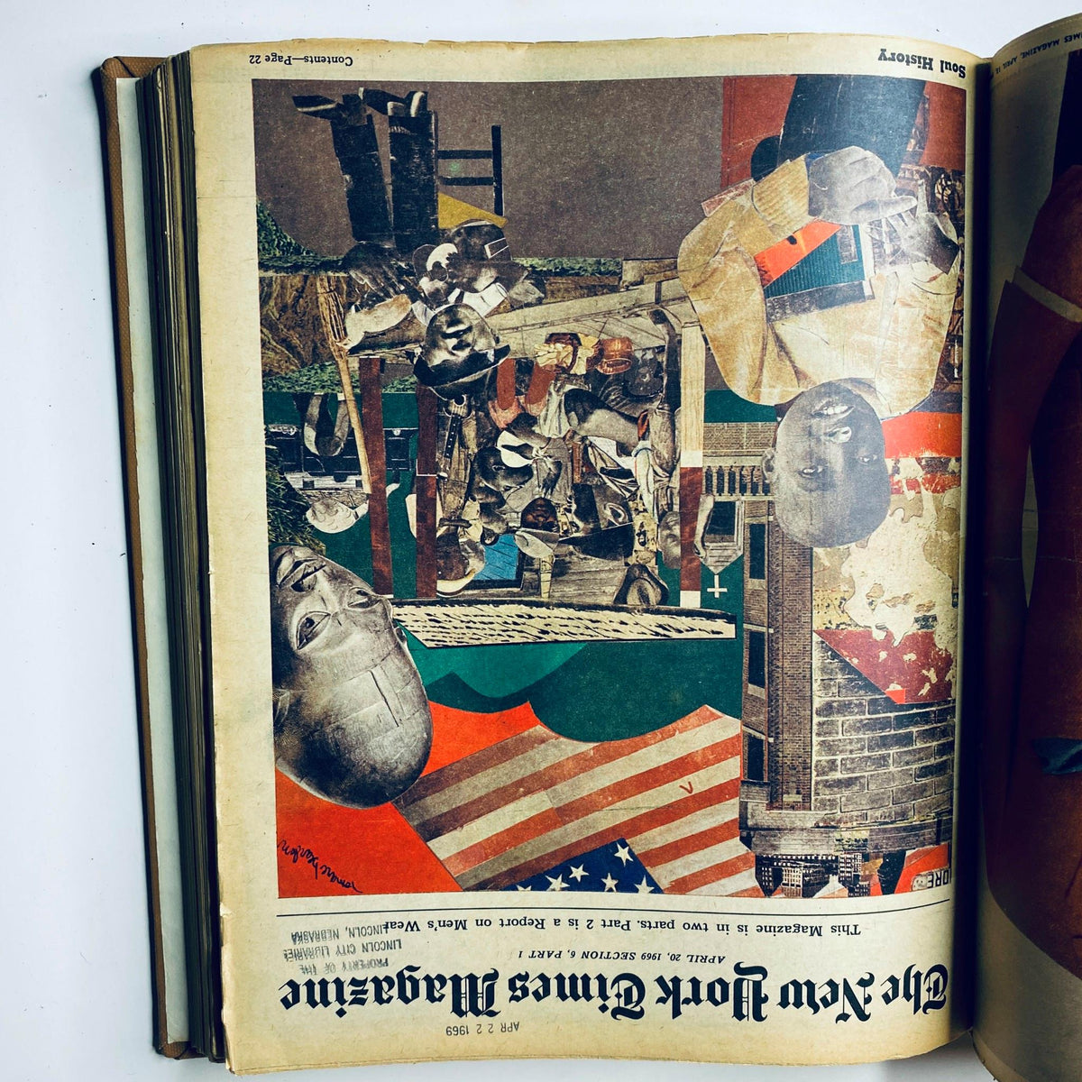 Interior page of The New York Times Magazine covering a collage on South African history, featuring diverse imagery and reflections on cultural identity.