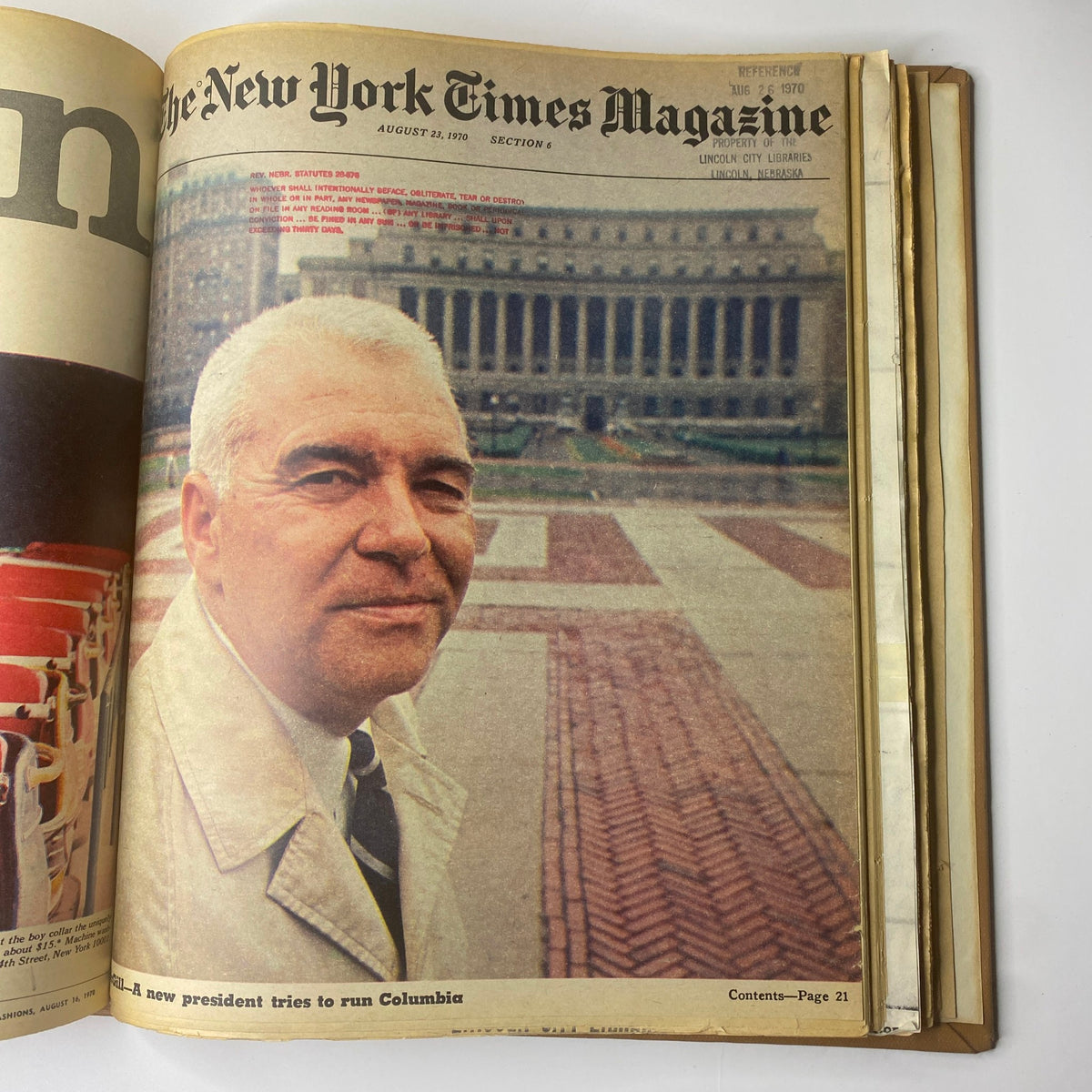 The New York Times Library Bound Magazine July-August 1970 cover featuring a portrait photo of a man with a prominent building in the background.