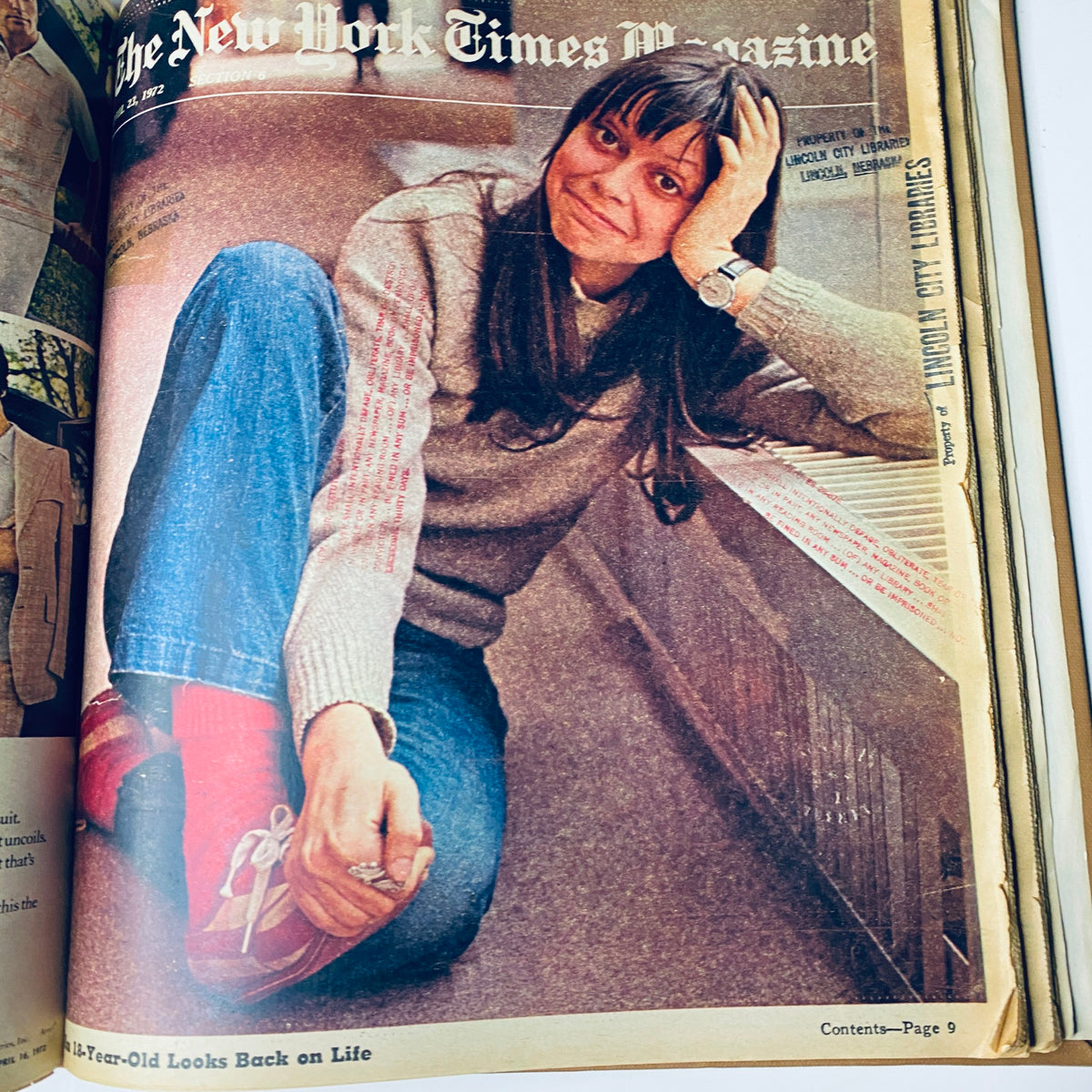 The New York Times Magazine March 1972 cover featuring a young woman smiling while seated, representing the March 5, 1972 issue of the bound edition with political and cultural commentary.