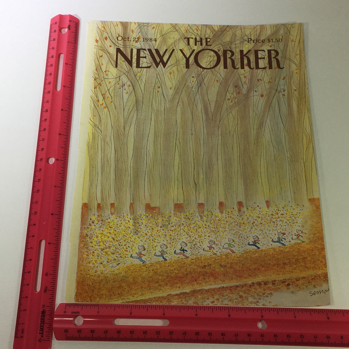 Vintage cover of The New Yorker Magazine dated October 22, 1984, featuring whimsical artwork by Jean-Jacques Sempe, depicting figures in a forest scene, perfect for collectors and art enthusiasts.