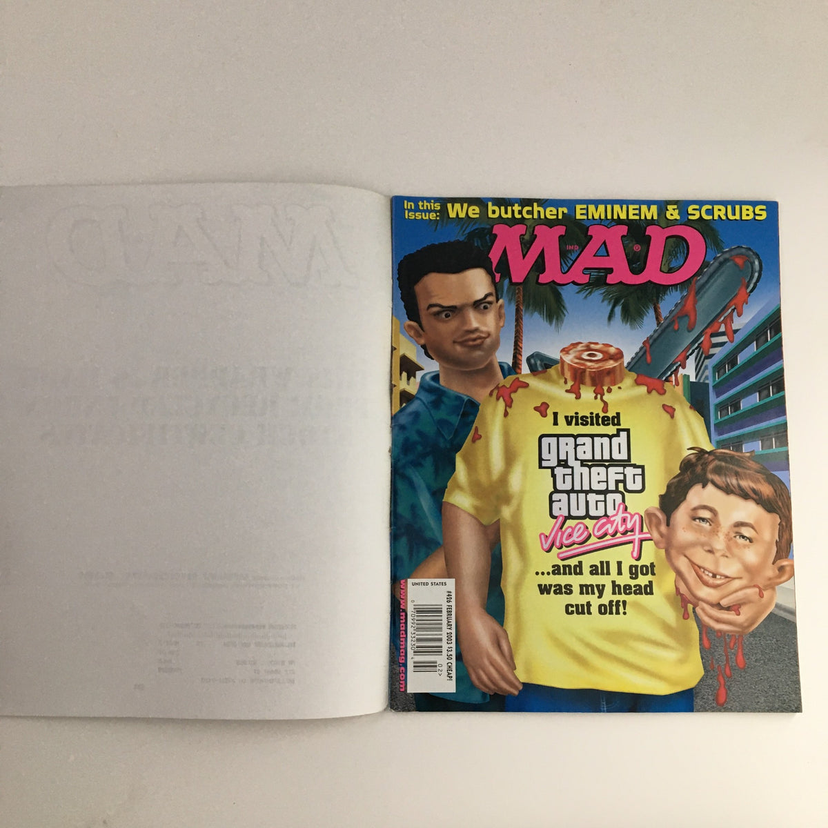Cover of Mad Magazine February 2003 #426 featuring a humorous depiction related to Grand Theft Auto: Vice City, showcasing iconic characters and funny satire.