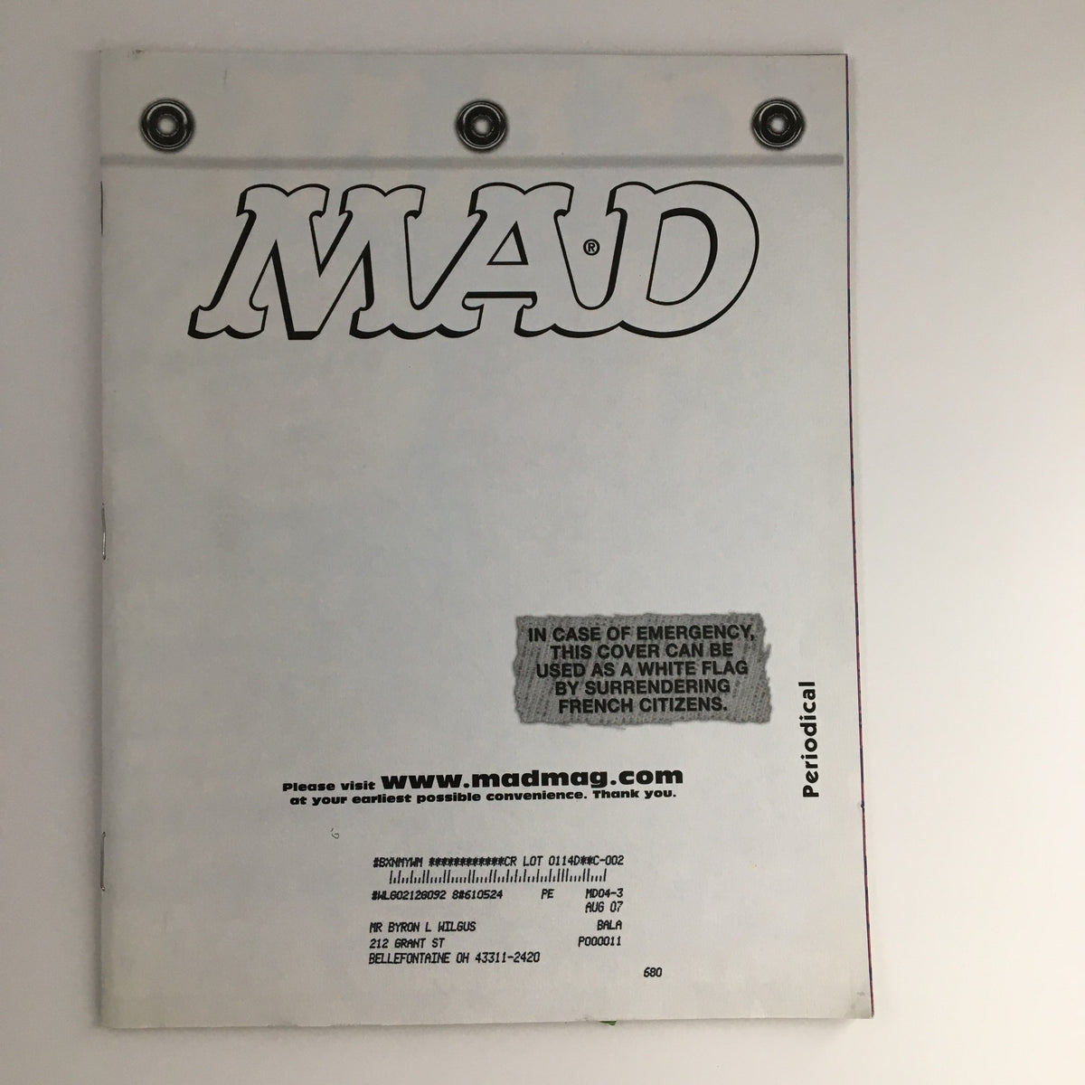 Back cover of Mad Magazine April 2004 issue #440, emphasizing a vintage periodical design with no illustrations.