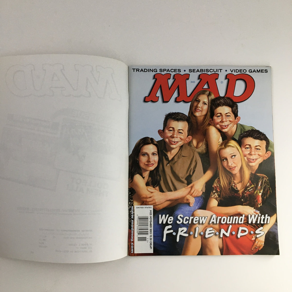 Mad Magazine November 2003 issue #435 featuring a creative parody cover with characters inspired by the cast of the TV show Friends, showcasing the magazine's humor and style.
