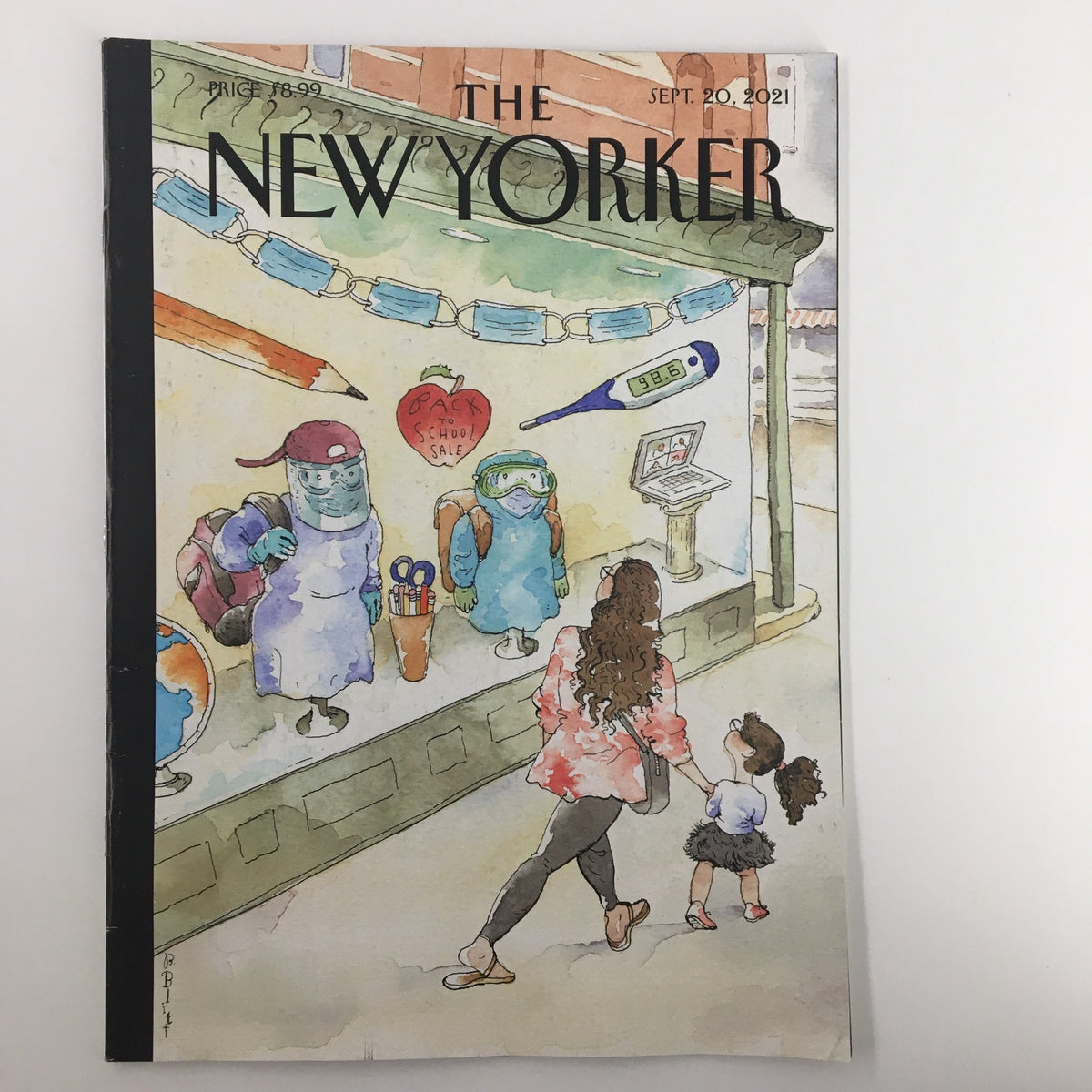 Cover of The New Yorker Full Magazine September 20, 2021, featuring the illustration 'Learning Curve' by Barry Blitt, depicting masked figures shopping.