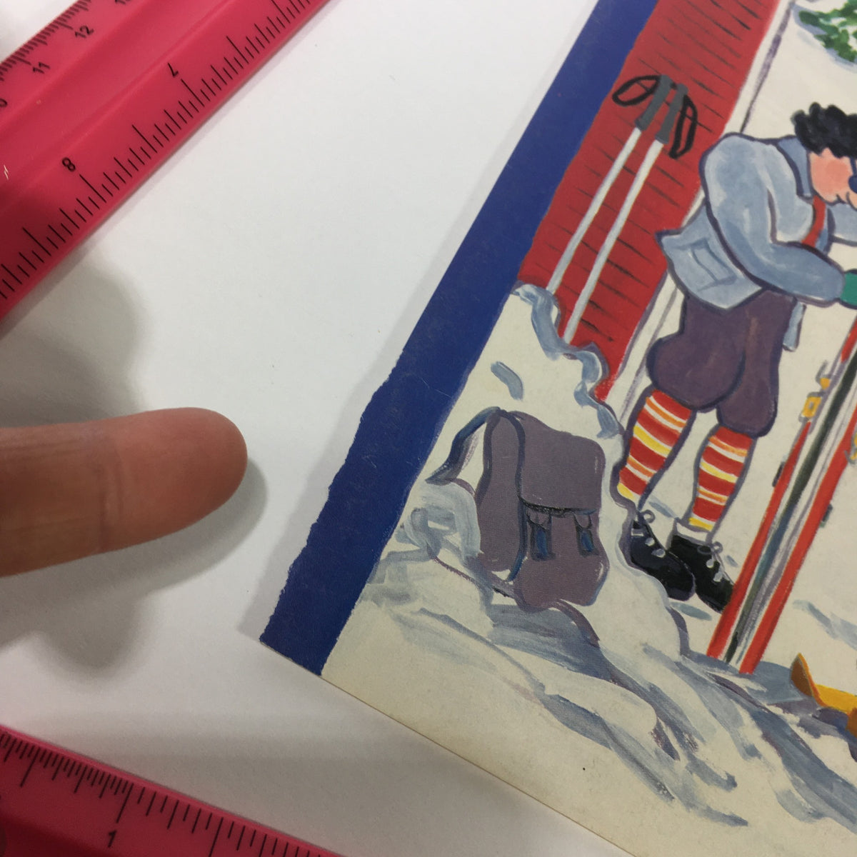 Close-up image of the edge of the COVER ONLY - The New Yorker Magazine January 9 1989 - Barbara Westman, showcasing a hand pointing towards the well-worn border and the distinctive artwork.