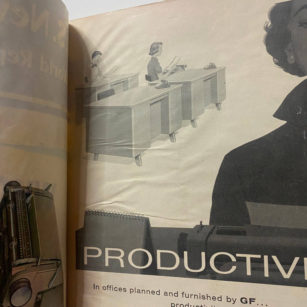 Interior page of US News & World Report Magazine from October 19, 1959, showcasing an advertisement with a focus on productivity in office settings.