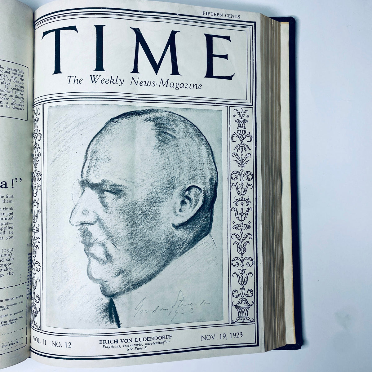 Time Magazine cover with a sketch of Erich von Ludendorff, published on November 19, 1923, from the Time Magazine Bound Weekly 1923 Sep-Dec volume.
