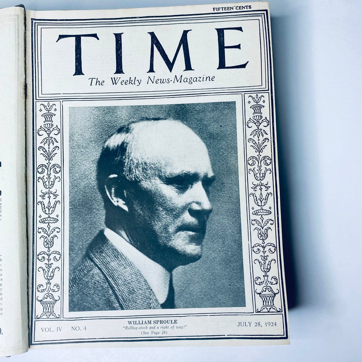 Time Magazine cover from July 28, 1924 featuring William Sproule, a prominent figure of the era, part of the bound weekly collection July to December 1924.