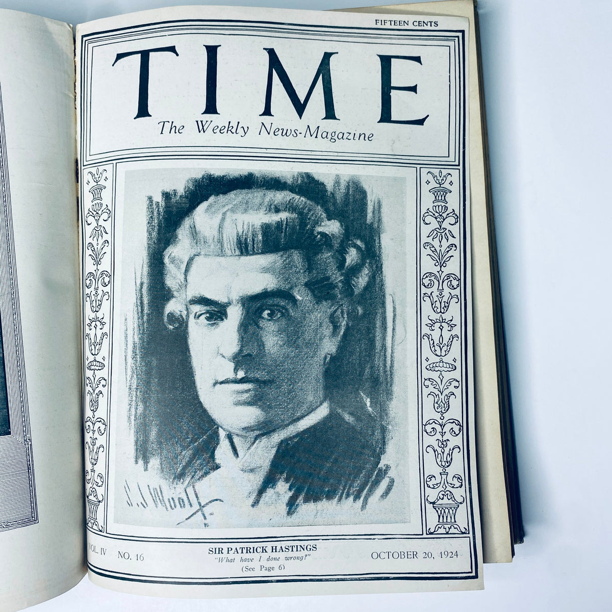 Time Magazine cover from October 20, 1924, displaying a portrait of Sir Patrick Hastings. Title: Time Magazine Bound Weekly 1924 July - December.