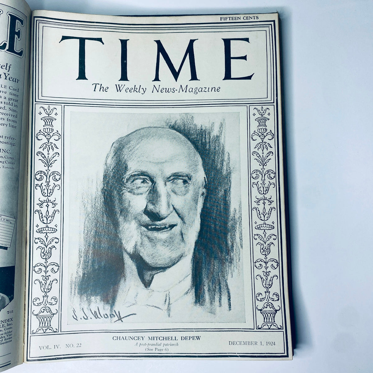 Time Magazine Bound Weekly 1924 July - December cover showcasing Chauncey Mitchell Depew from December 1, 1924.