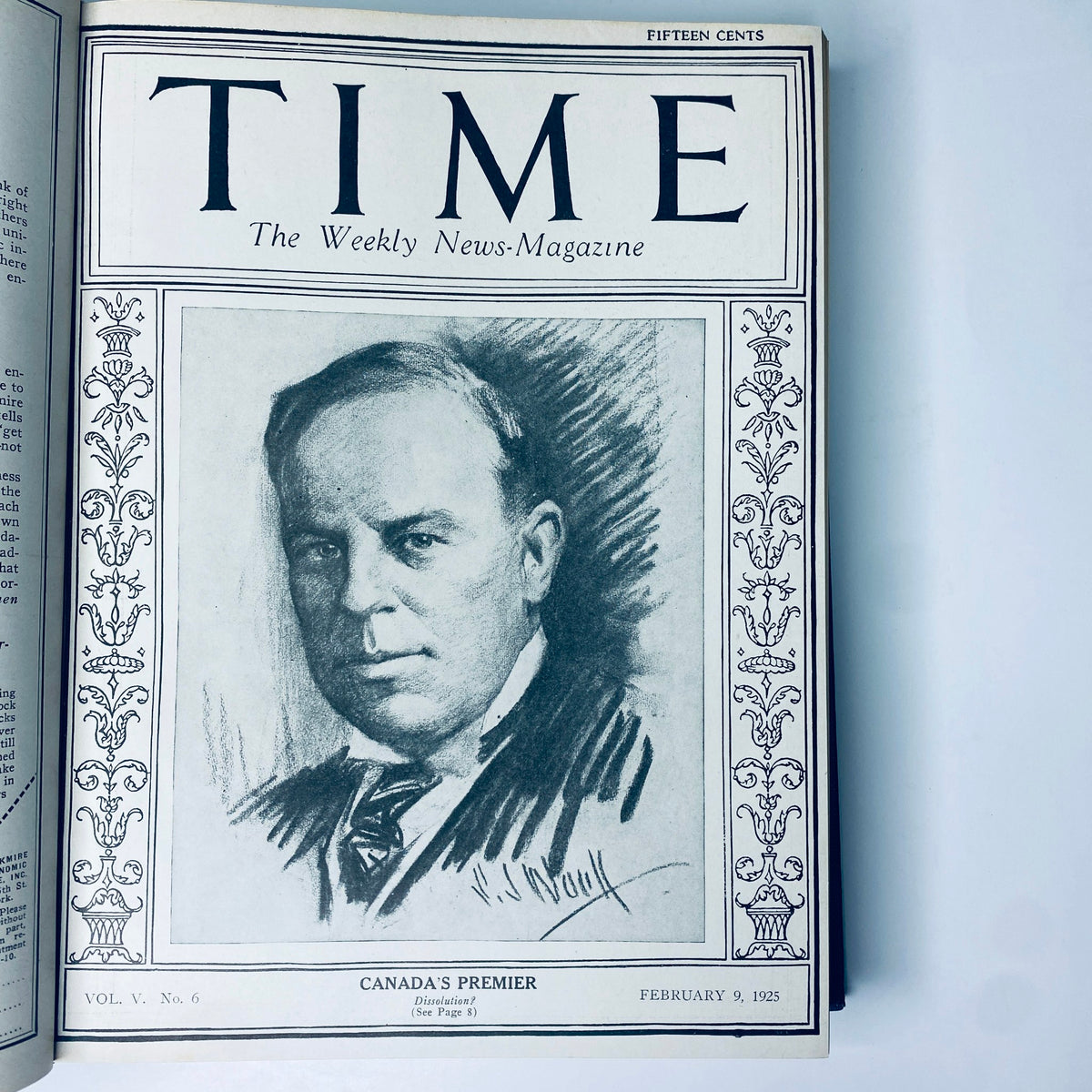 Cover of Time Magazine featuring Canada's Premier, from the bound volume of Time Magazine January to June 1925, showcasing notable figures from the era.