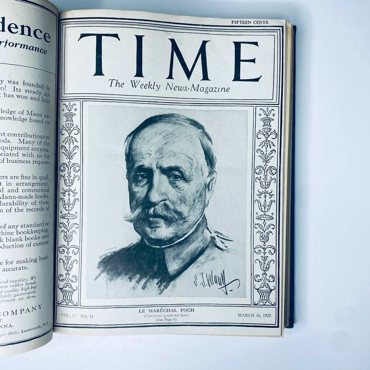Cover of Time Magazine dated March 16, 1925, featuring a portrait of Le Maréchal Foch. This issue is part of the Time Magazine Bound Weekly collection from January to June 1925.