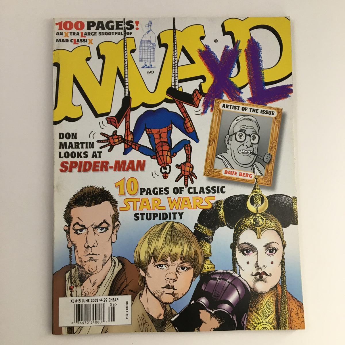 Mad XL Magazine June 2002 #15 featuring Spider-Man cover art, highlighting comic book culture and humor.