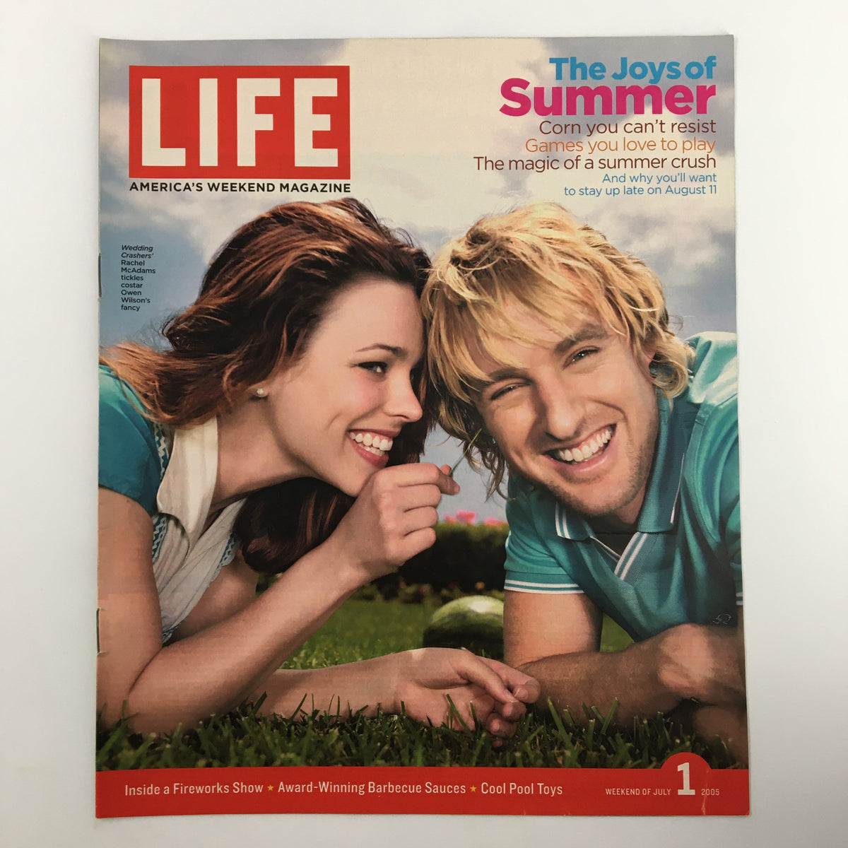 Life Magazine newspaper insert featuring Rachel McAdams and Owen Wilson, published July 1, 2005. The cover showcases the iconic actors in a summer setting, reflecting the vibrant culture of the mid-2000s.