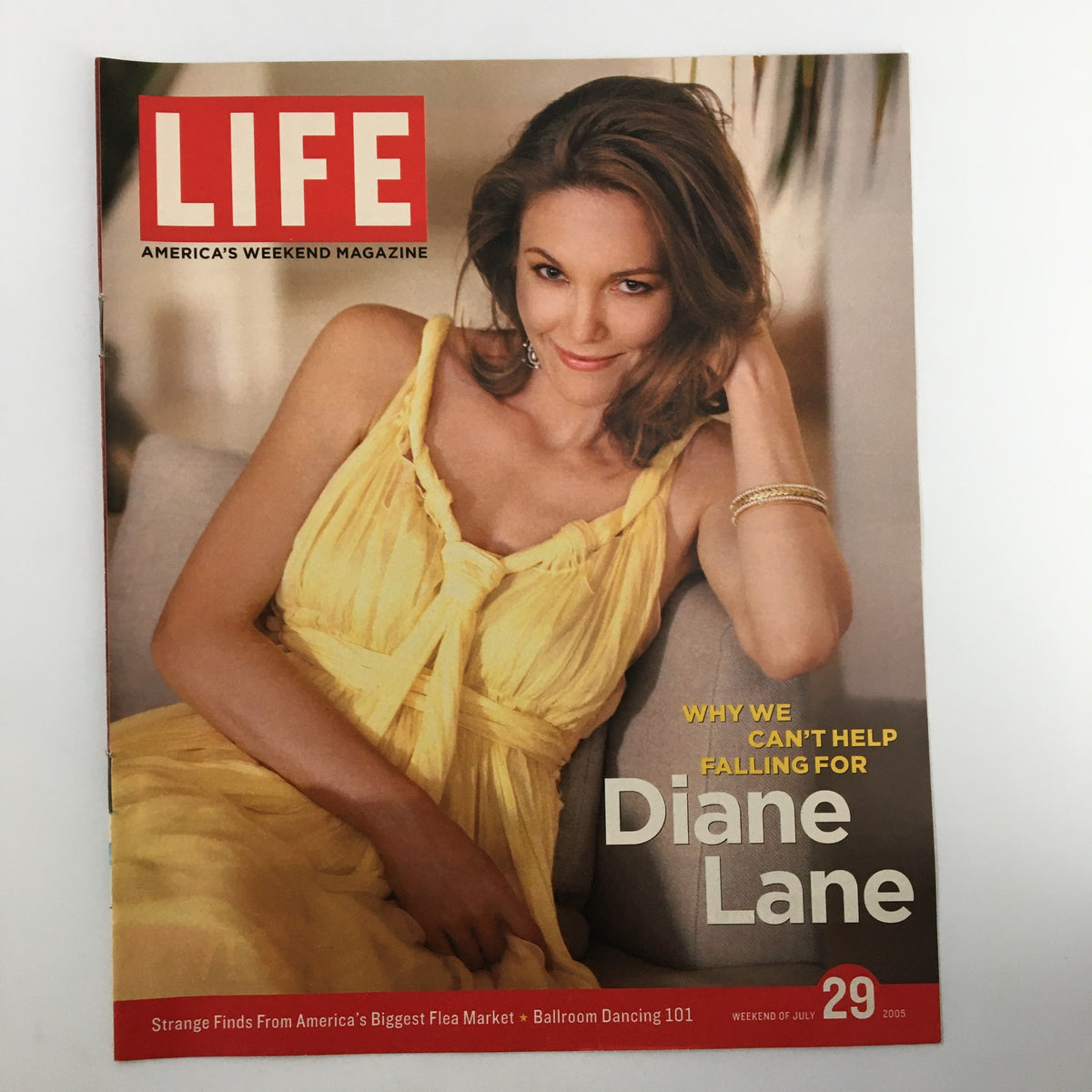 Life Magazine newspaper insert featuring Diane Lane, dated July 29, 2005, showcasing the actress in a yellow dress, emphasizing vintage charm and mid-2000s pop culture.
