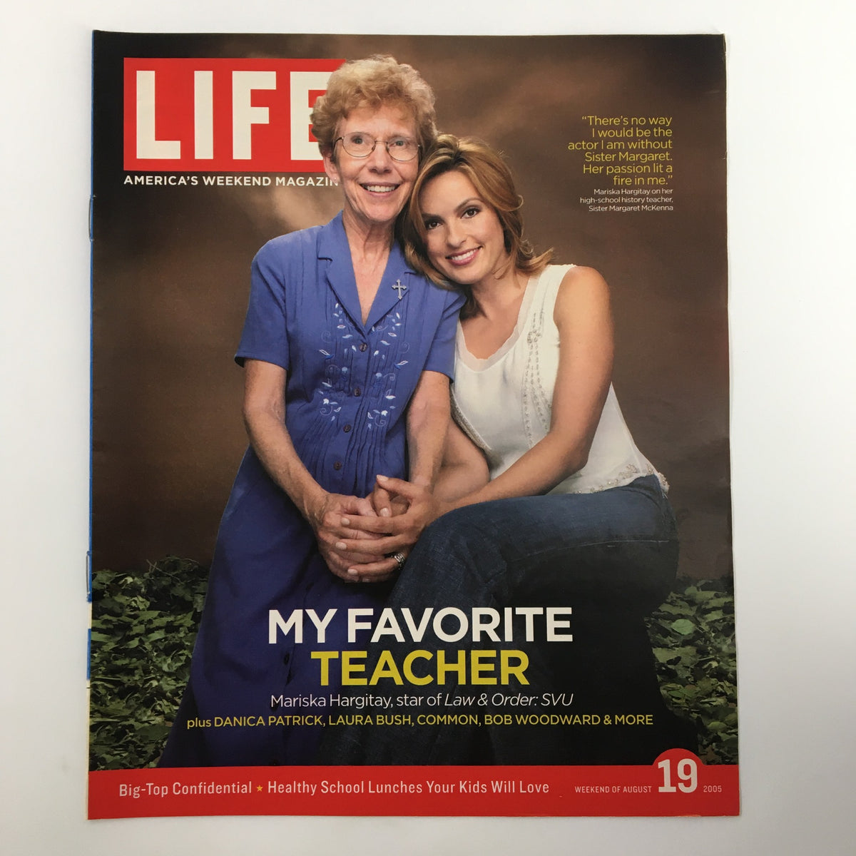 Life Magazine Insert featuring Mariska Hargitay, star of Law & Order: SVU, alongside a teacher, highlighting the theme 'My Favorite Teacher' in the August 19, 2005 edition.