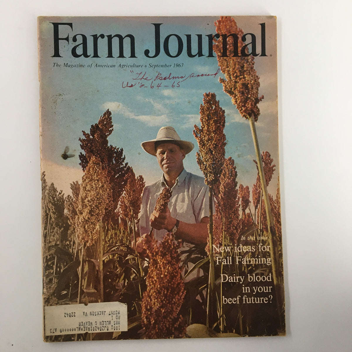 VTG Farm Journal Magazine September 1967 cover featuring a farmer in a hat holding sorghum in a field, showcasing new ideas for fall farming.