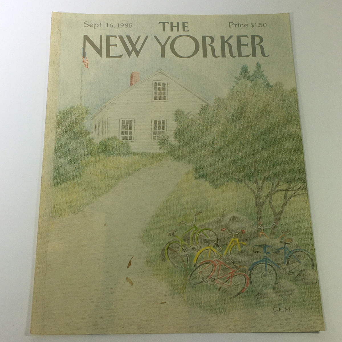 COVER ONLY - The New Yorker Magazine September 16 1985 featuring an illustration by Charles E. Martin, depicting a rural pathway and colorful bicycles in front of a house.