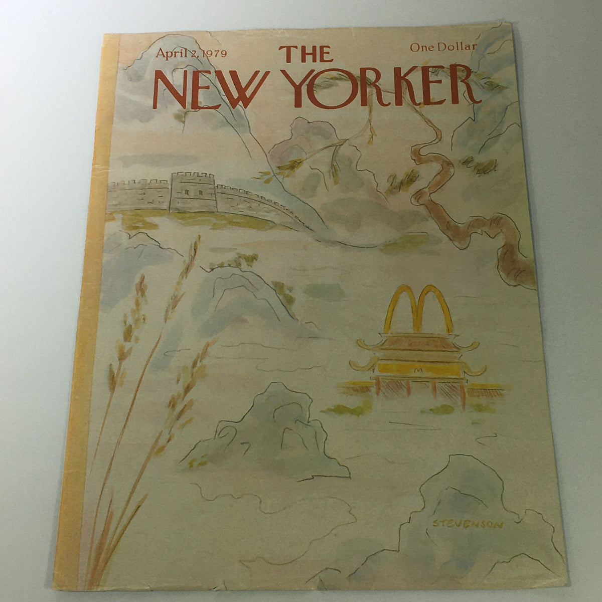 COVER ONLY - The New Yorker Magazine April 2 1979 featuring artwork by James Stevenson, showcasing a serene landscape with a hint of modernity.