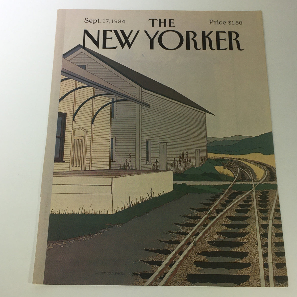 Cover of The New Yorker Magazine dated September 17, 1984, featuring an illustration by Gretchen Dow Simpson depicting a quiet landscape with a house and railway tracks, showcasing vintage magazine art.