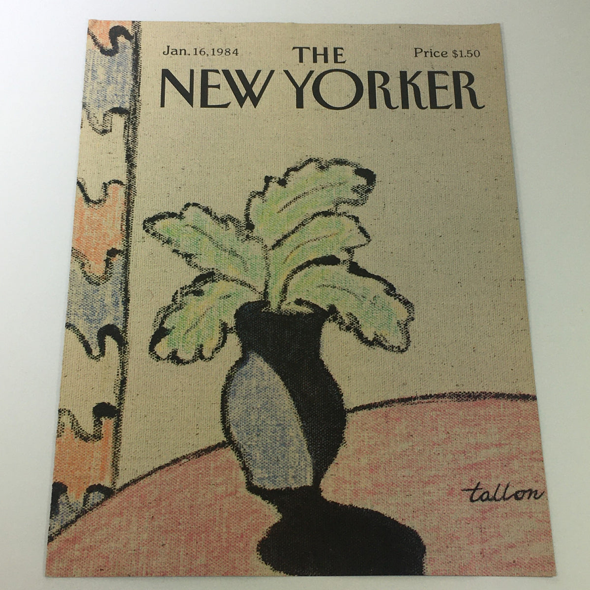 COVER ONLY - The New Yorker Magazine January 16, 1984 featuring artistic design by Robert Tallon, showcasing a plant in a vase with a soft color palette.