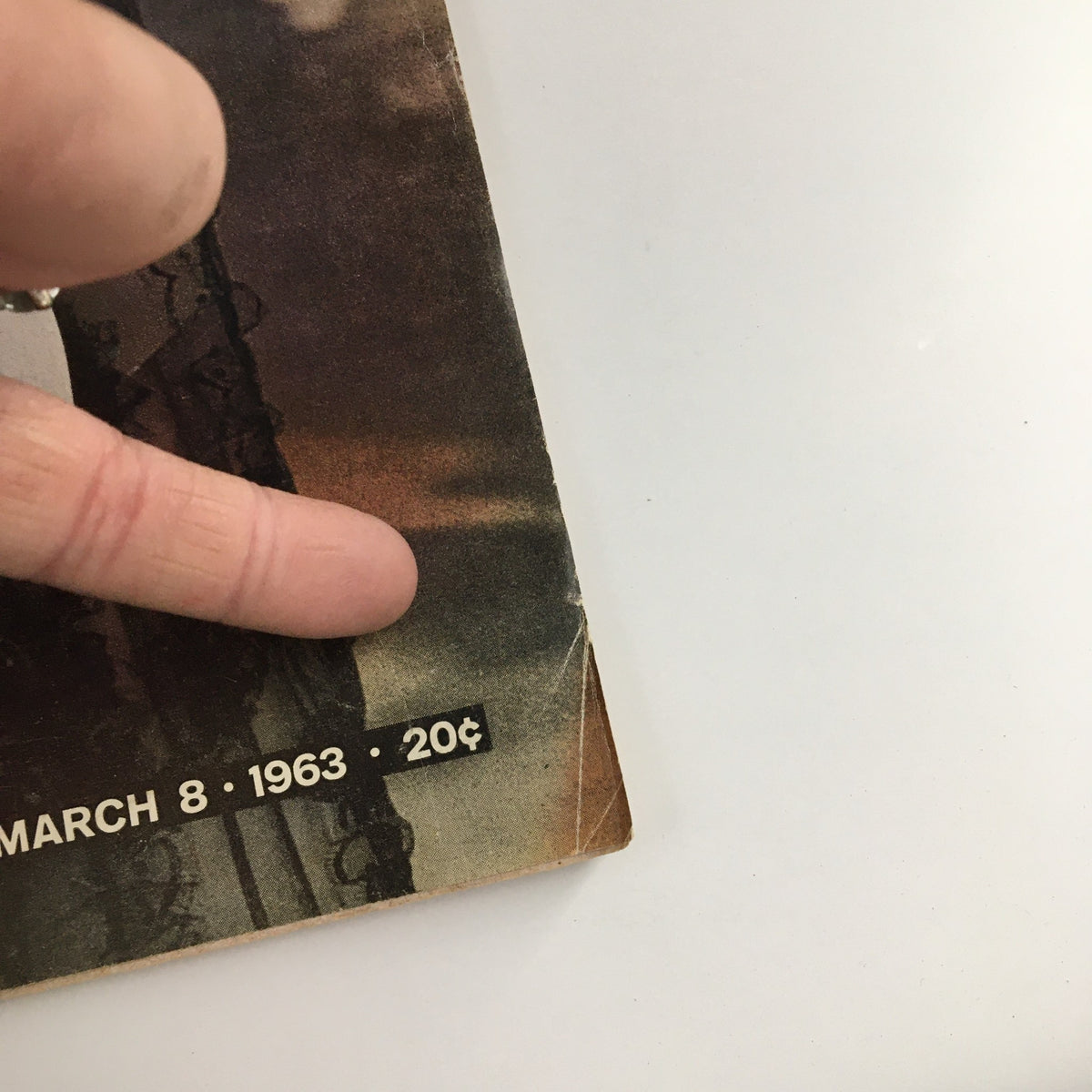 Detail of Life Magazine cover dated March 8, 1963, highlighting the date and price of 20 cents.