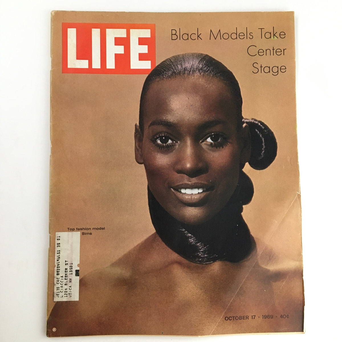 Cover of Life Magazine from October 17, 1969, featuring Naomi Sims and the headline 'Black Models Take Center Stage'. This vintage issue captures a significant moment in fashion history.
