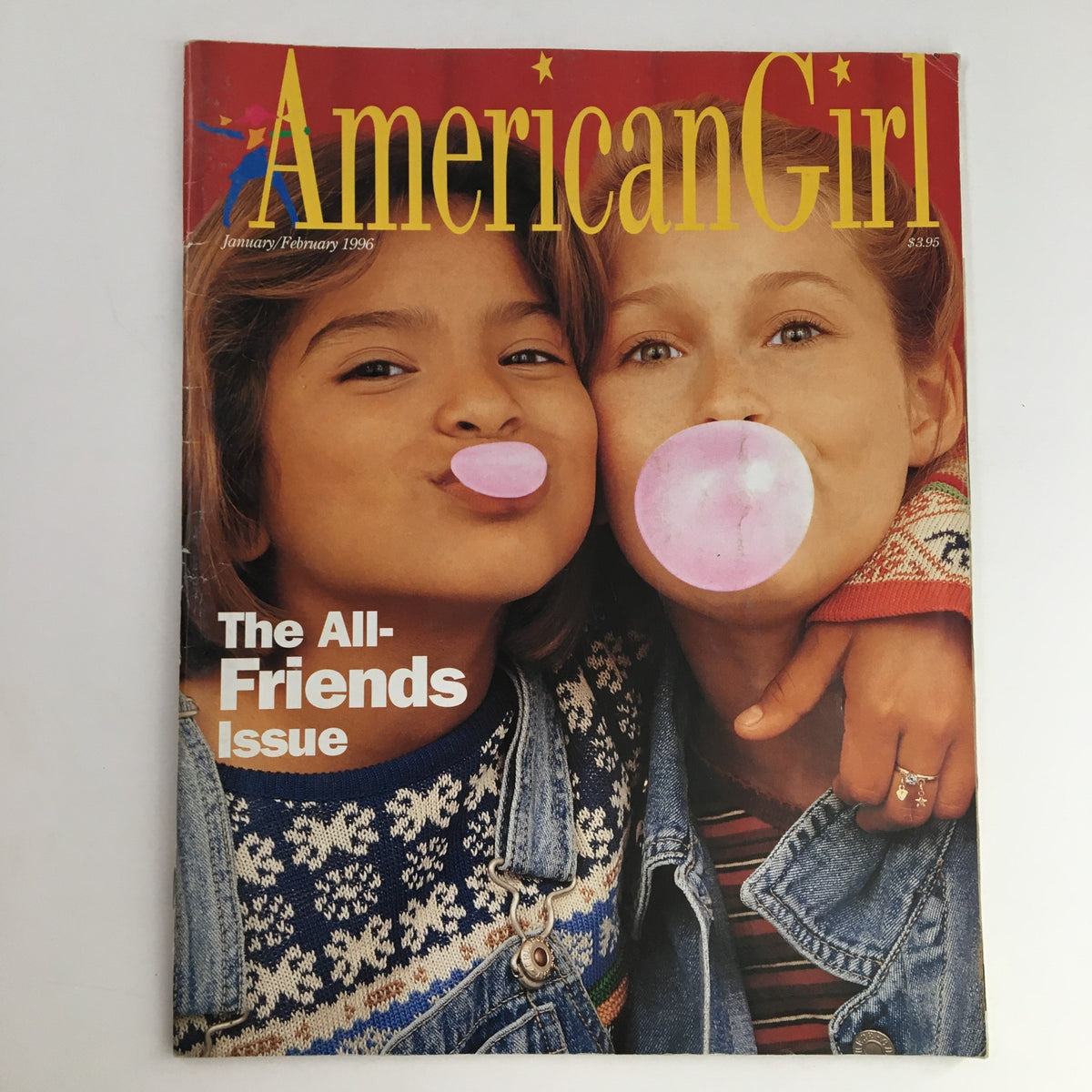 American Girl Magazine January 1996 cover featuring two girls blowing bubble gum, celebrating the All-Friends Issue, a nostalgic collectible item.