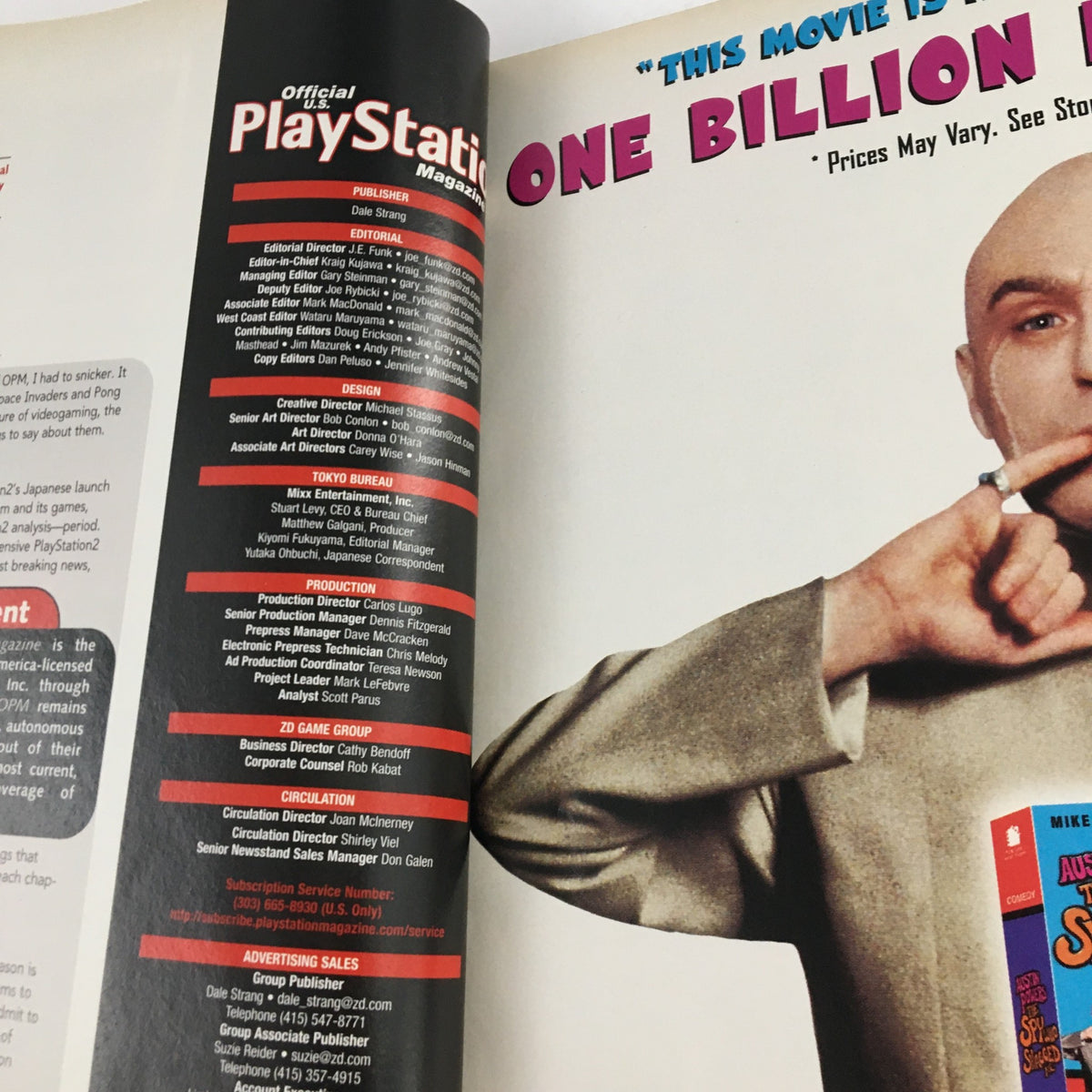 Inside page of the PlayStation Magazine December 1999 featuring content on survival horror and platforming games with editorial team credits.