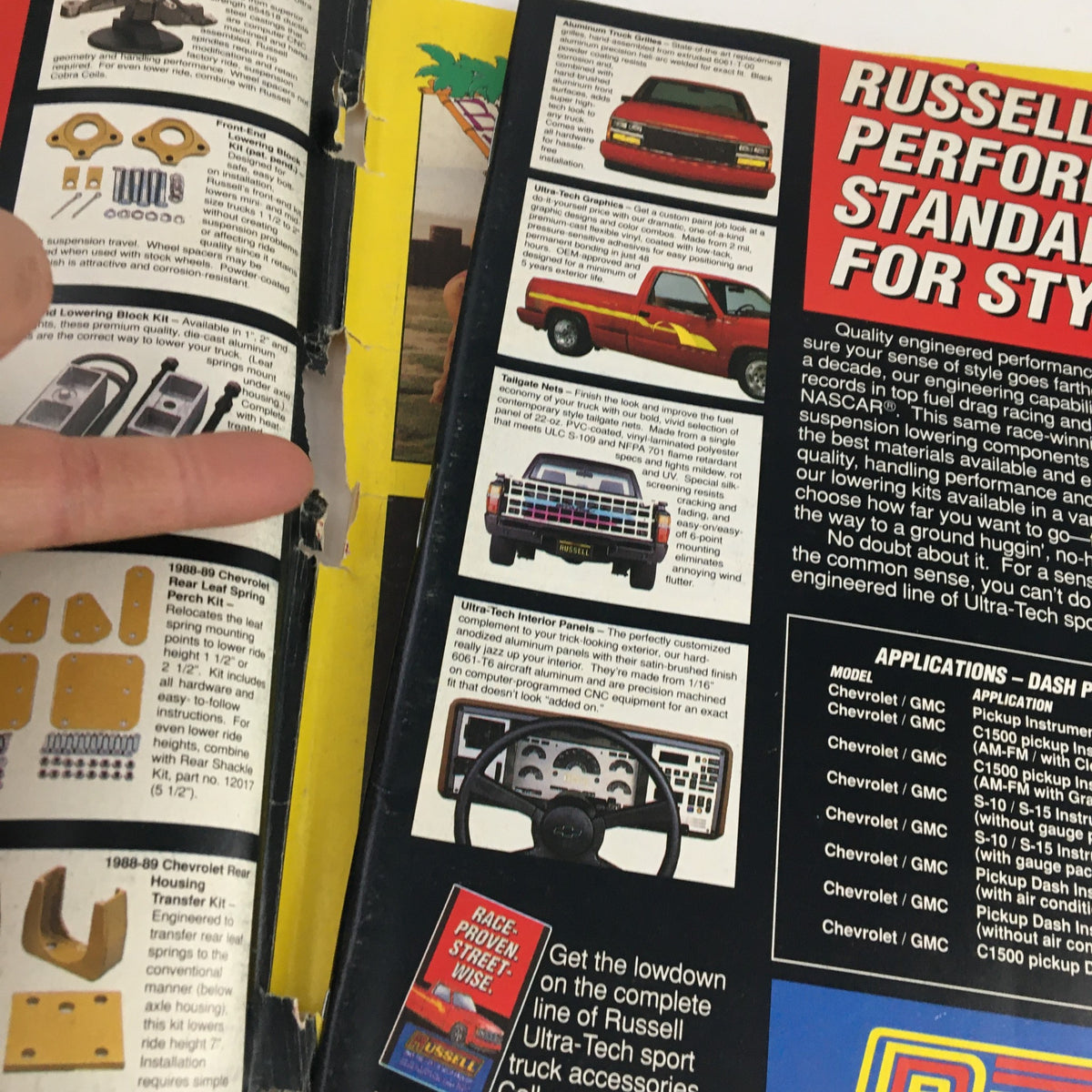 Inside pages of Truckin' Magazine March 1990 showcasing vehicle accessories and modifications with a focus on design and performance. Includes images of trucks and details on Ultra-Tech products.