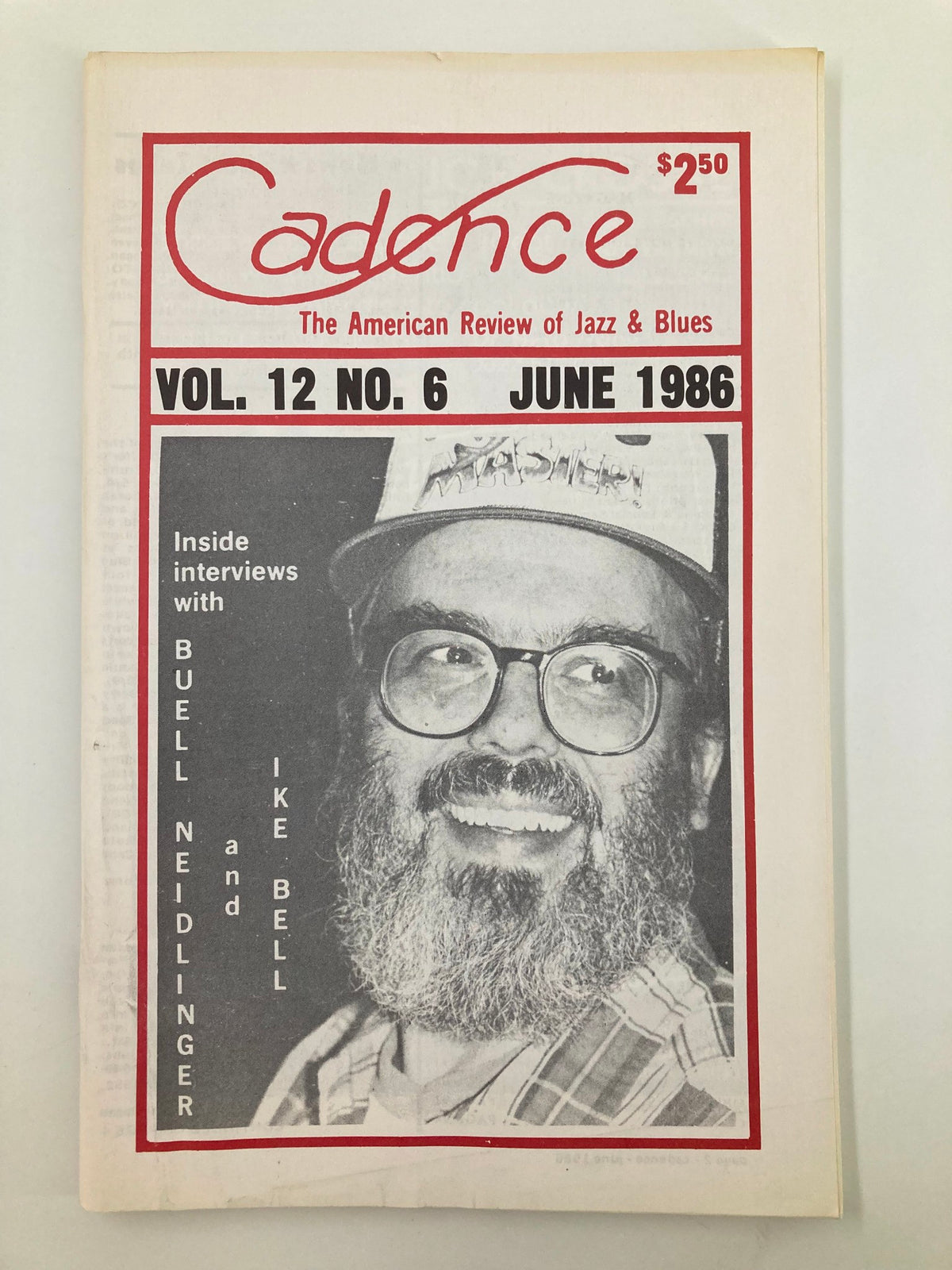 Cover of VTG Cadence Jazz Magazine June 1986 Vol 12 #6 featuring prominent figures Buell Neidlinger and Ike Bell, showcasing the title and issue details.