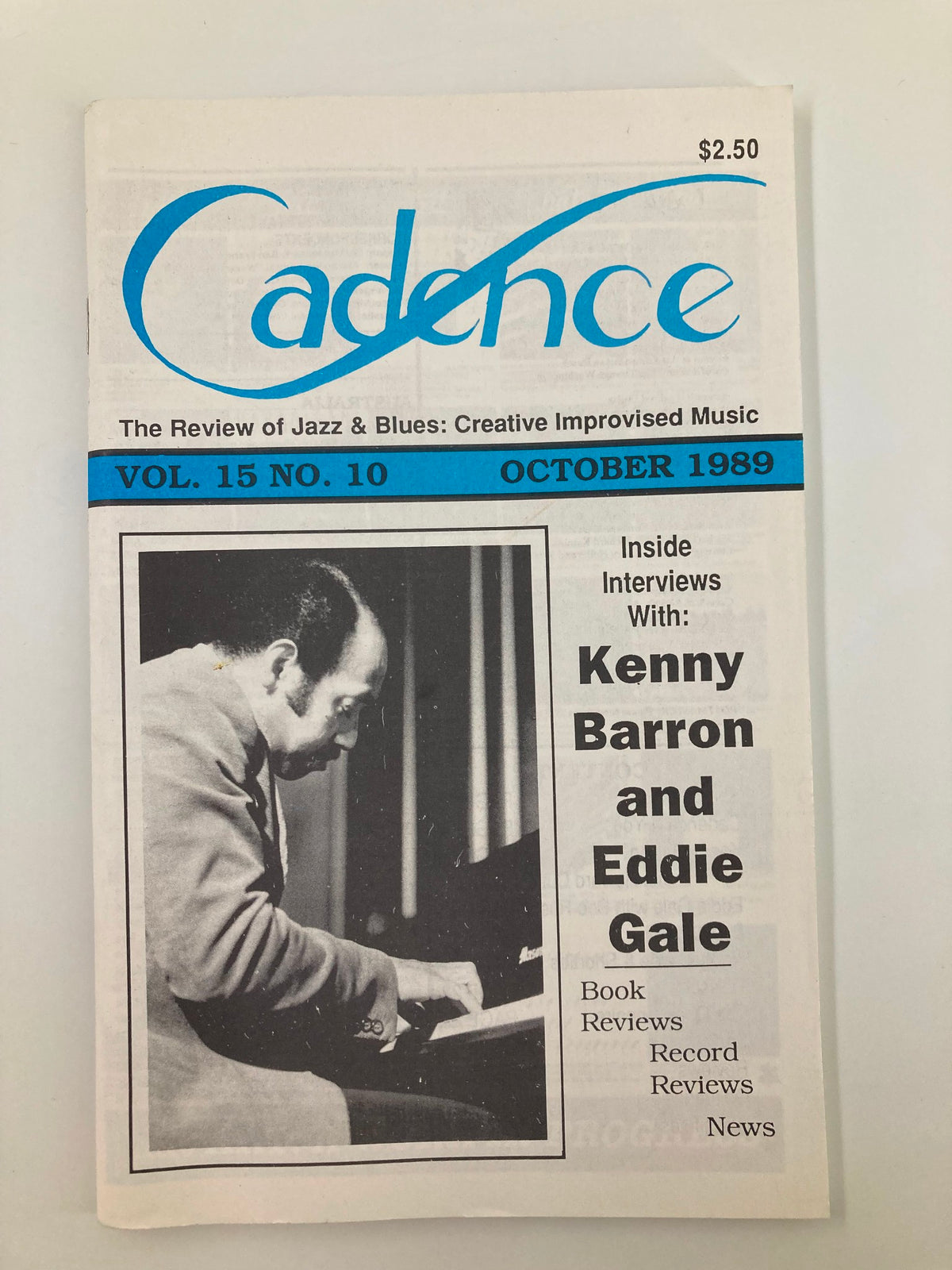 Cover of VTG Cadence Jazz Magazine October 1989 Vol 15 #10 featuring a portrait of pianist Kenny Barron and the title featuring Eddie Gale, highlighting their contributions to jazz and improvisational music.
