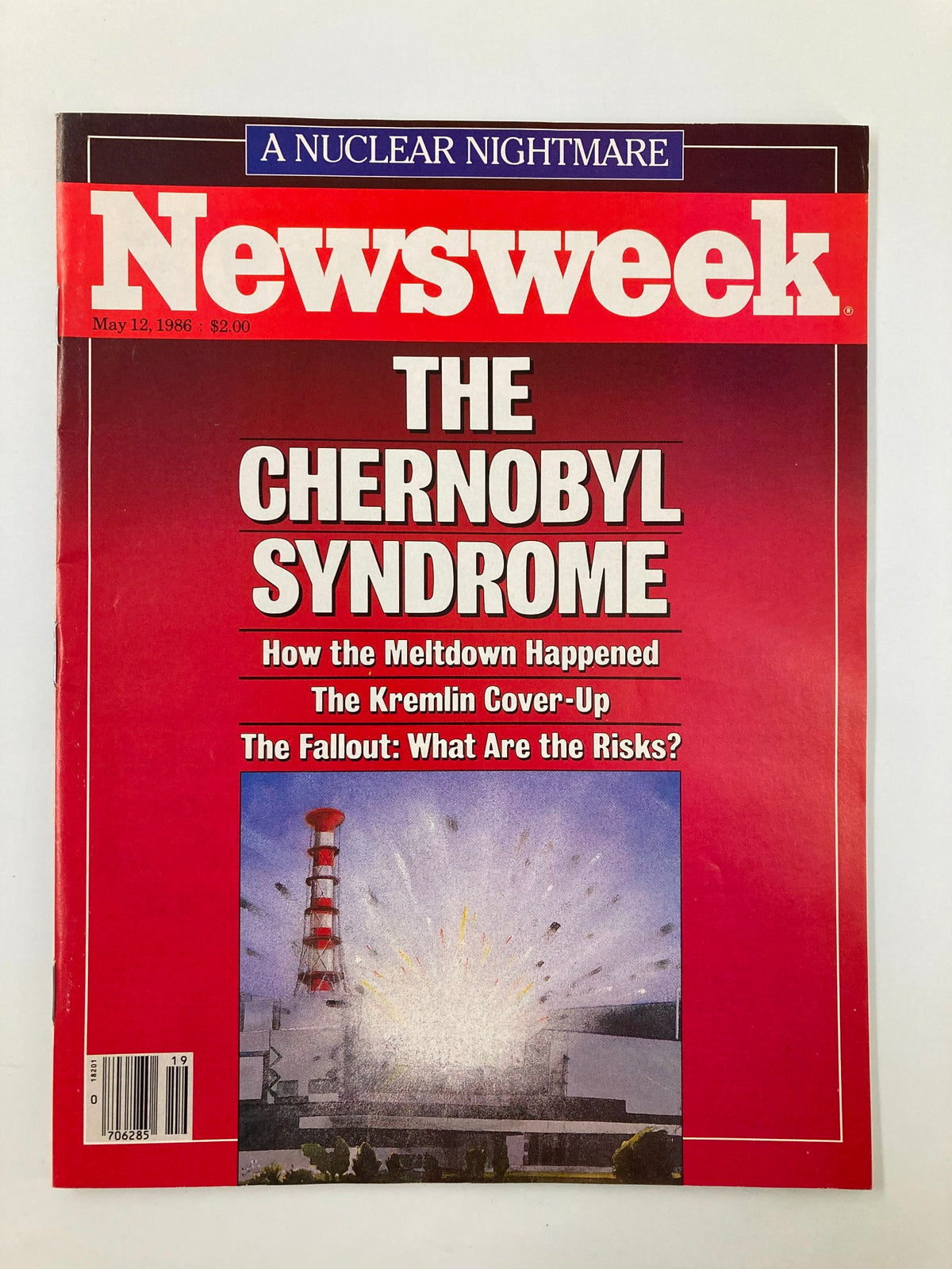 Cover of Vintage Newsweek Magazine from May 12, 1986, featuring the headline 'The Chernobyl Syndrome: A Nuclear Nightmare' with a striking image related to the Chernobyl disaster.