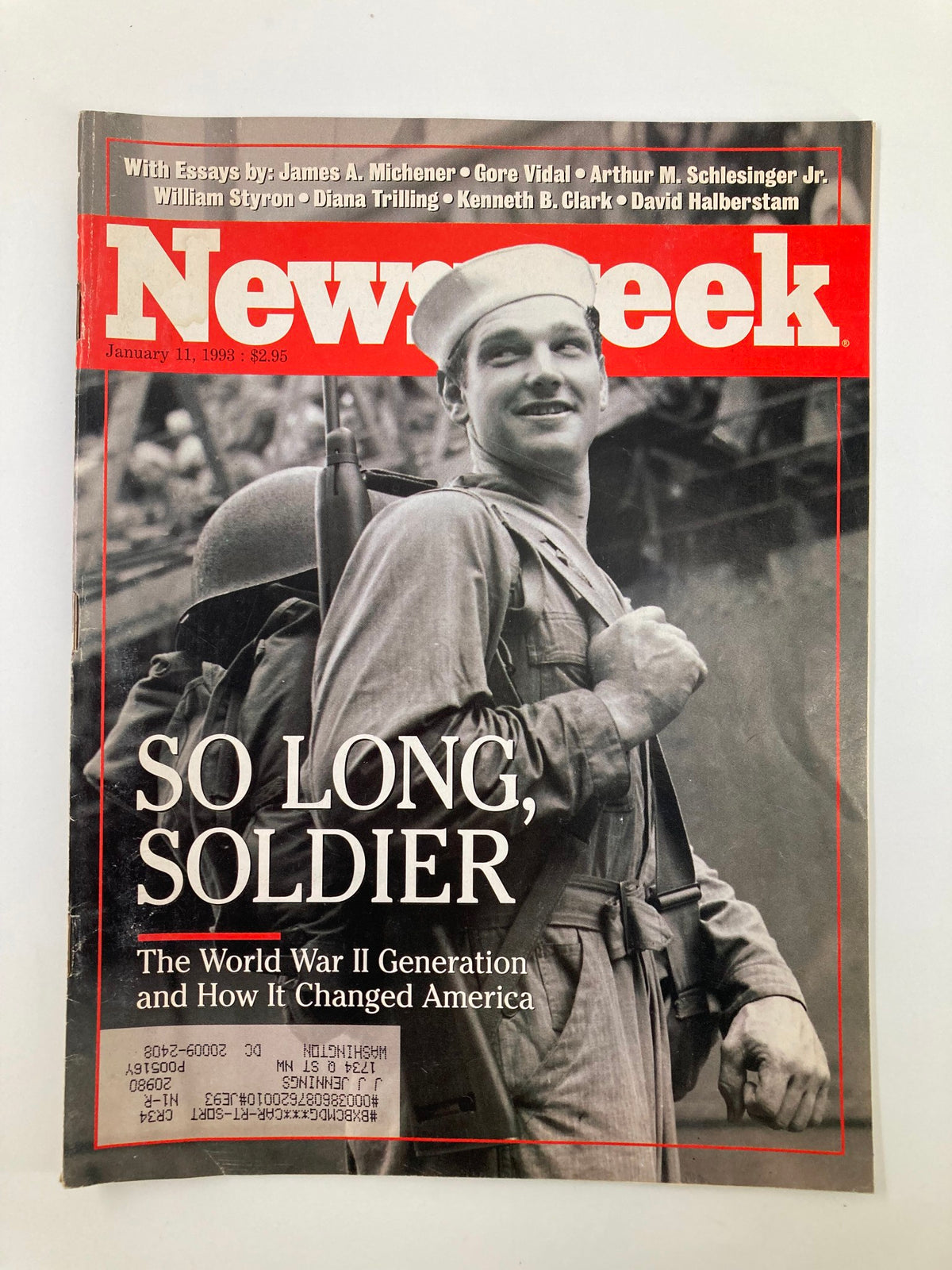Cover of Newsweek Magazine January 11, 1993 featuring the title 'So Long, Soldier' focusing on the experiences of the World War II generation and its impact on America.