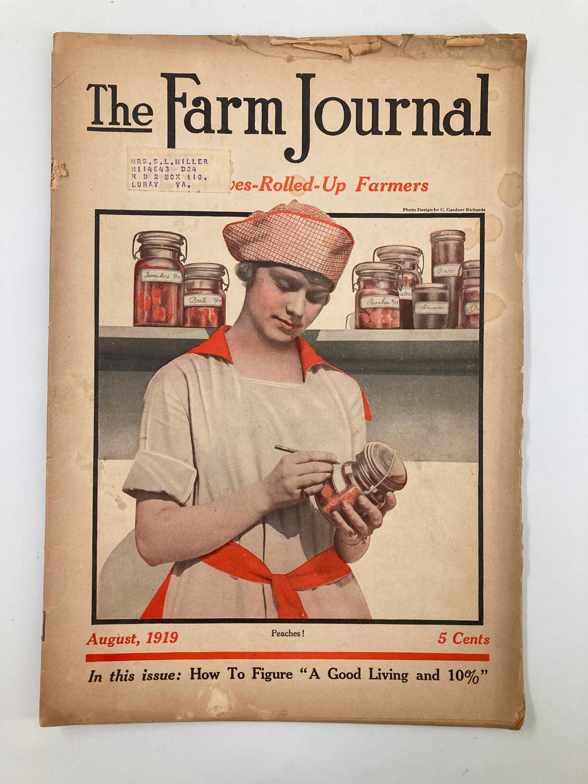 Vintage Farm Journal Magazine August 1919 cover featuring a woman in an apron holding a jar, showcasing agricultural heritage.
