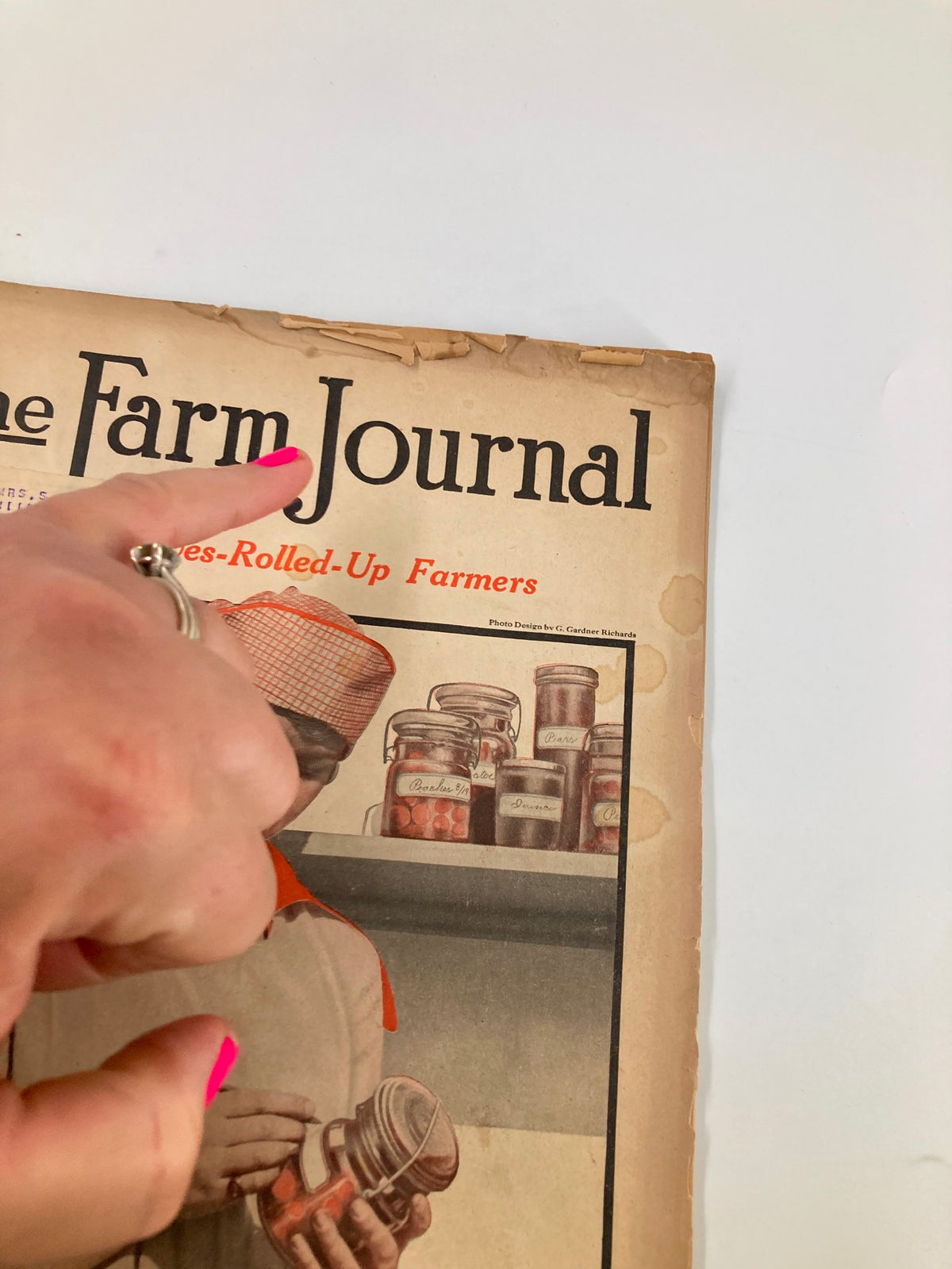 Close-up of the Vintage Farm Journal Magazine August 1919, highlighting the magazine's title and minor wear on the cover.
