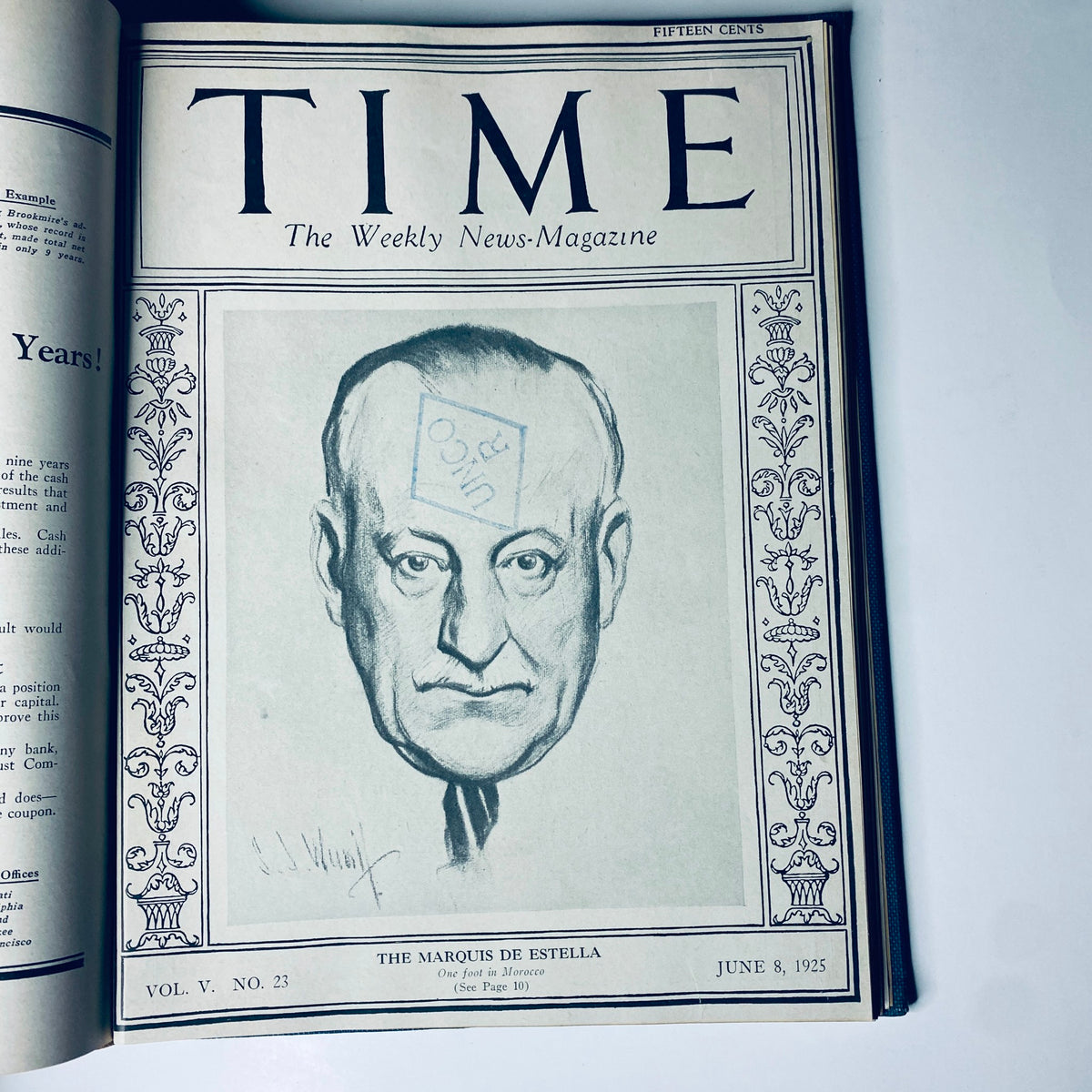Cover of Time Magazine featuring The Marquis de Estella, dated June 8, 1925, from the Time Magazine Bound Weekly 1925 January - June collection.