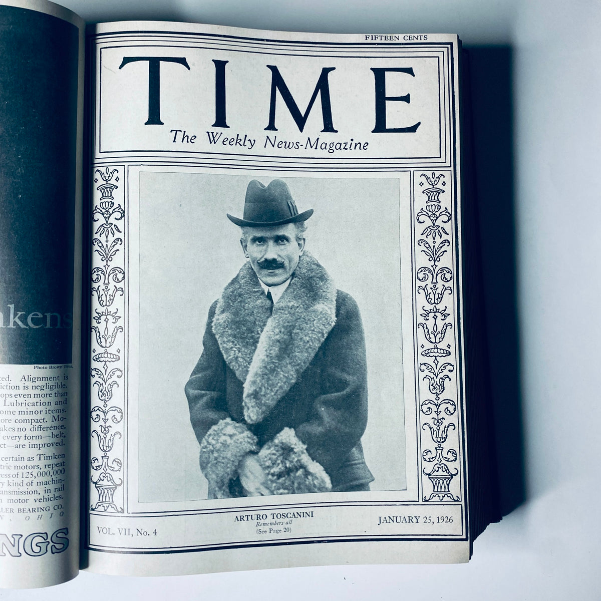 Cover of Time Magazine dated January 25, 1926, showcasing Arturo Toscanini, part of the Time Magazine Bound Weekly.