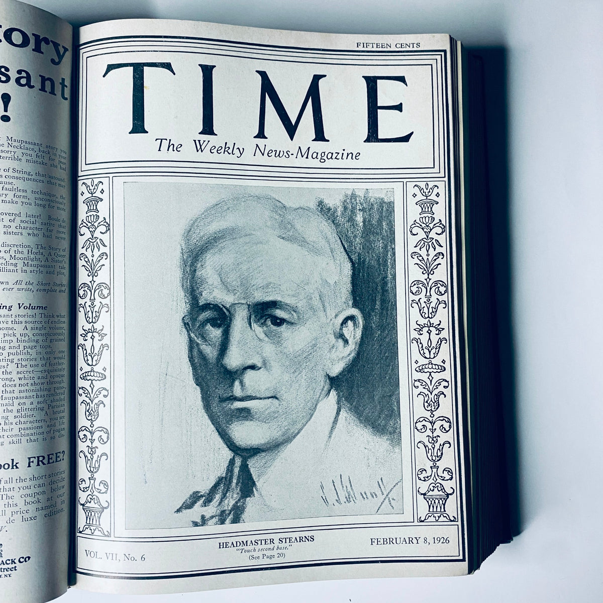 Cover of Time Magazine, February 8, 1926, featuring Headmaster Stearns. This edition showcases important political and cultural events.